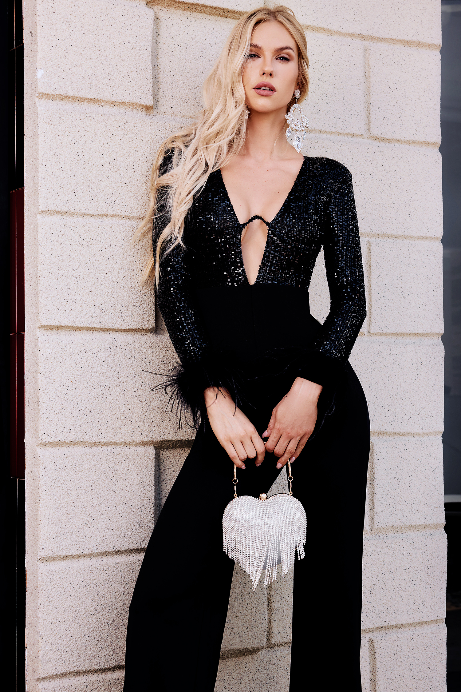 Kivi Feather Sequins Jumpsuit - Black