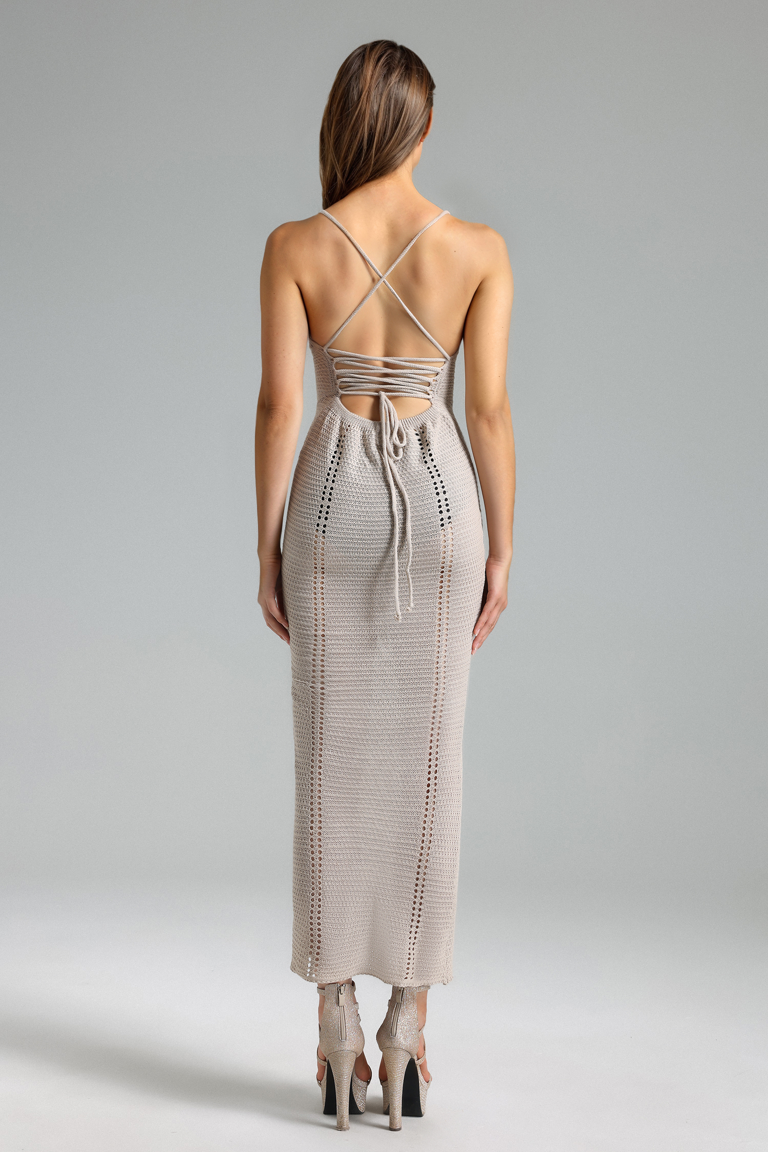 Esther Knit Cut Out Maxi Dress - Beige
