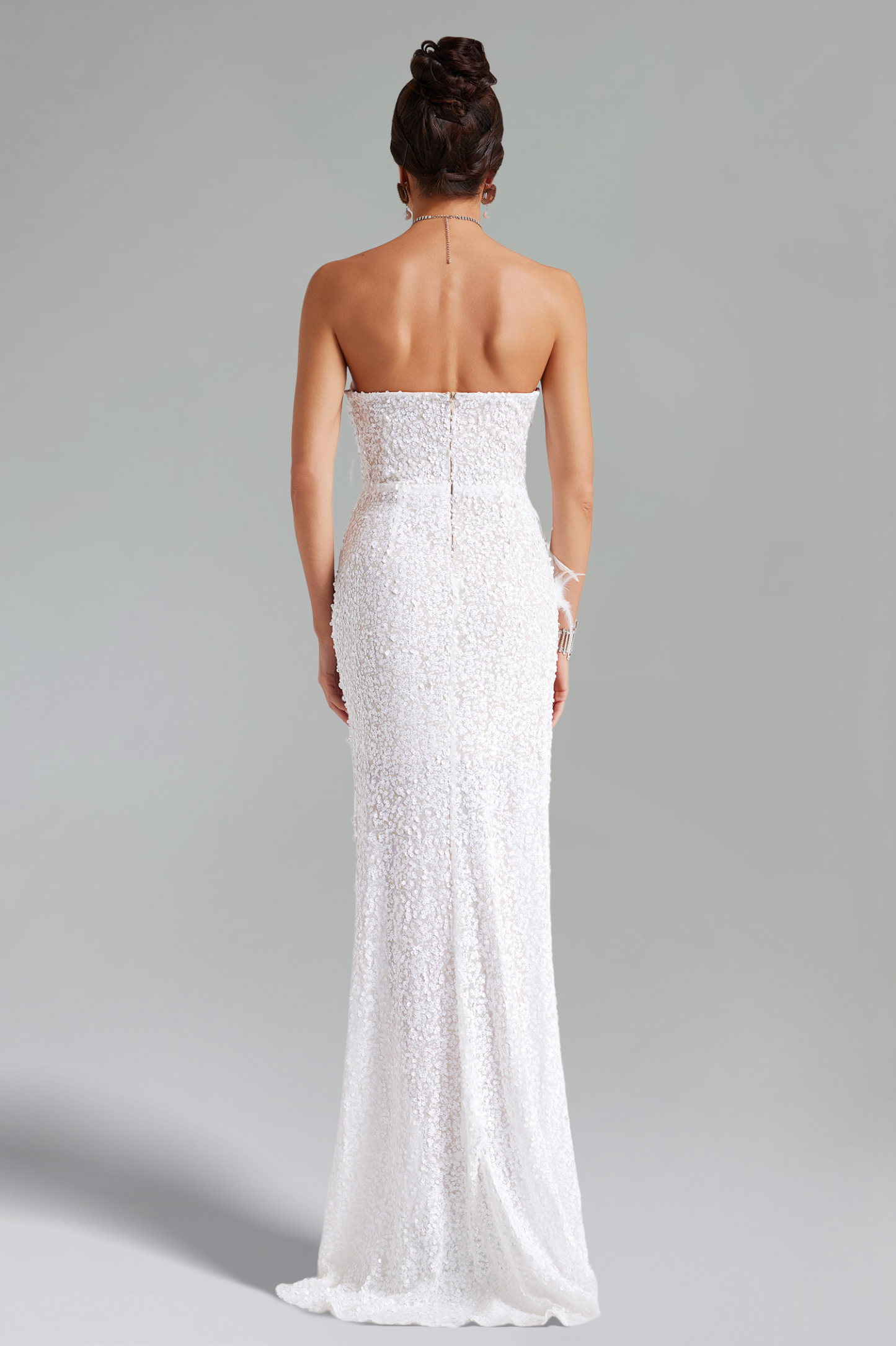 Lisbeth Sequins Feather Maxi Dress