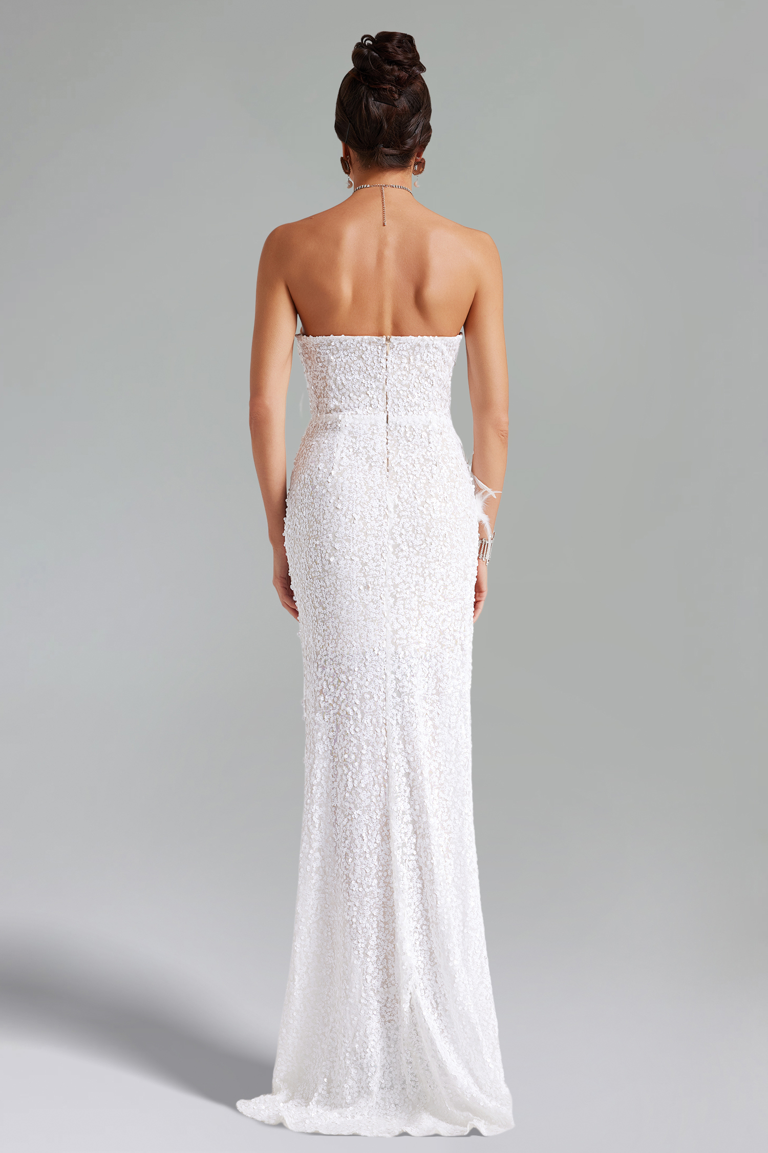Lisbeth Sequins Feather Maxi Dress