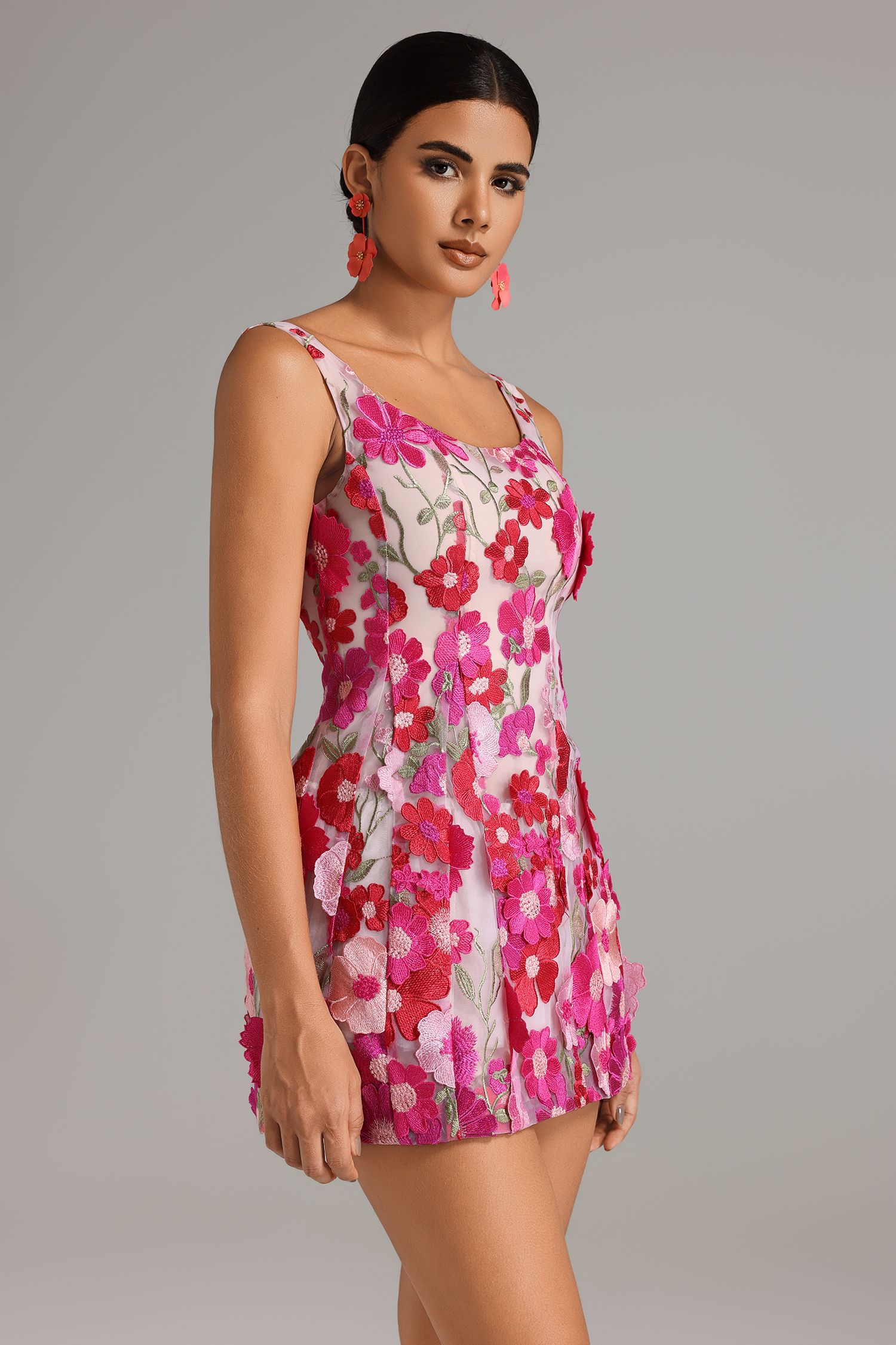 Kasuni Flower Mesh Mini Dress - Floral