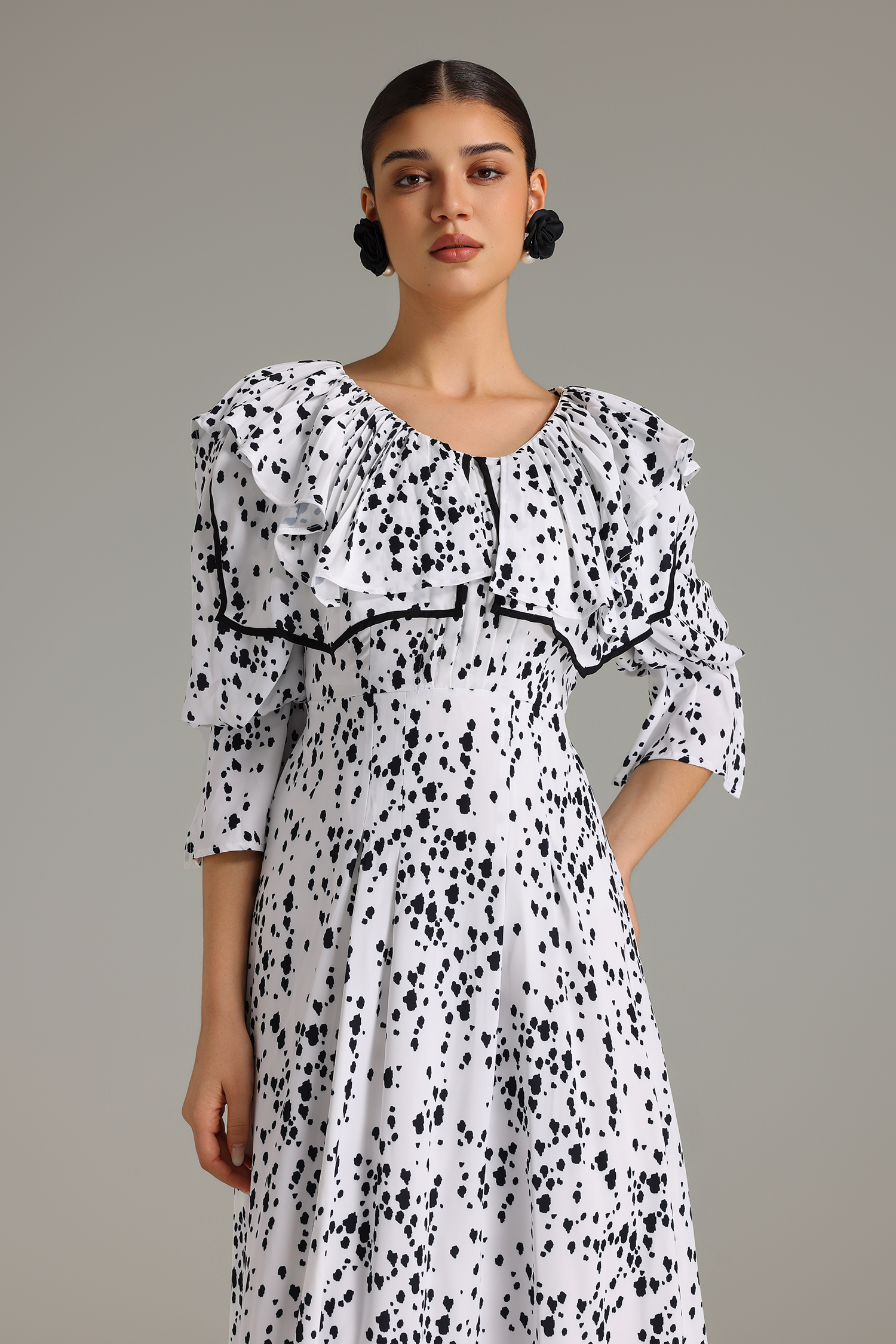 Ninao Flounced Printed Midi Dress