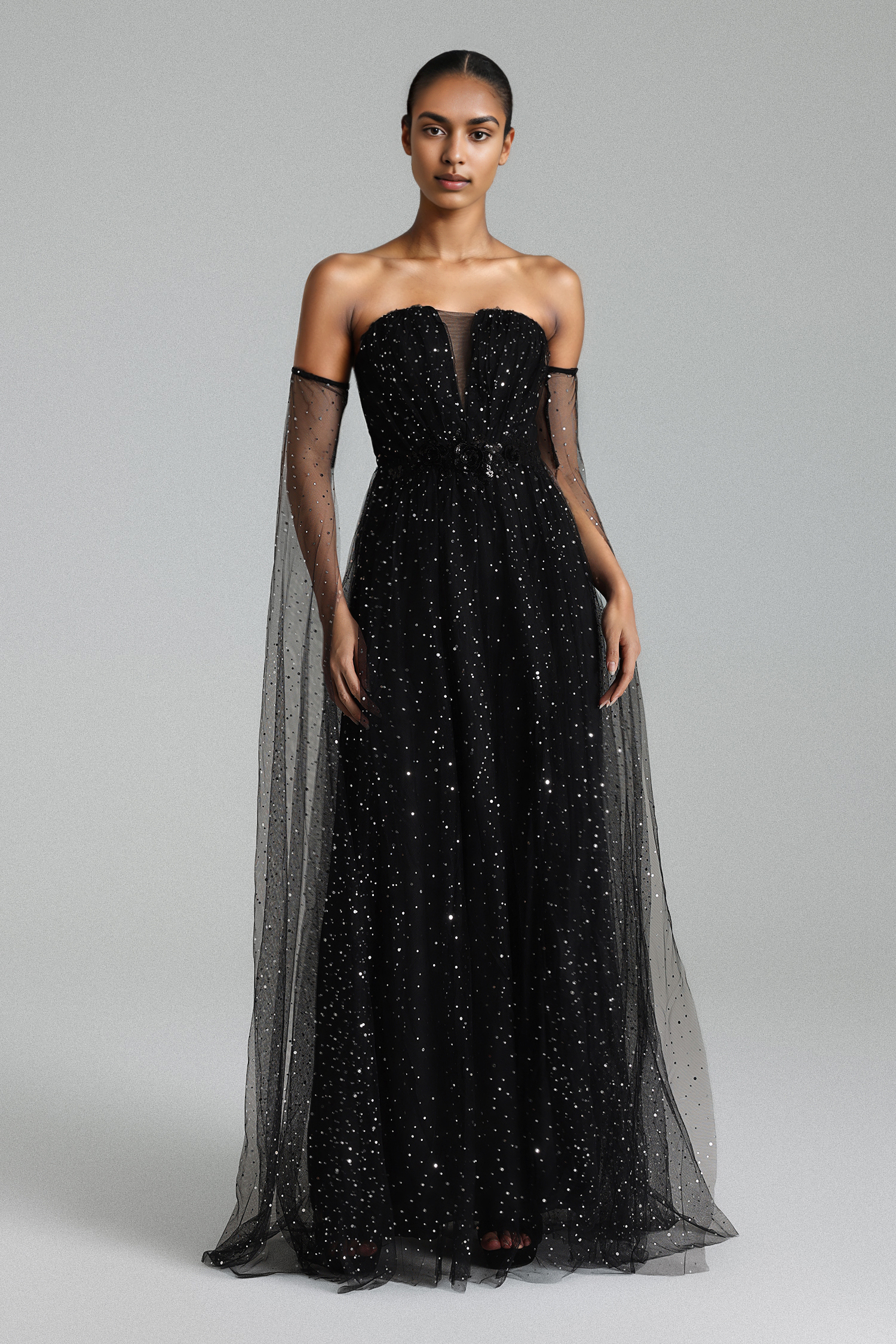 Ente Sequins Mesh Maxi Dress