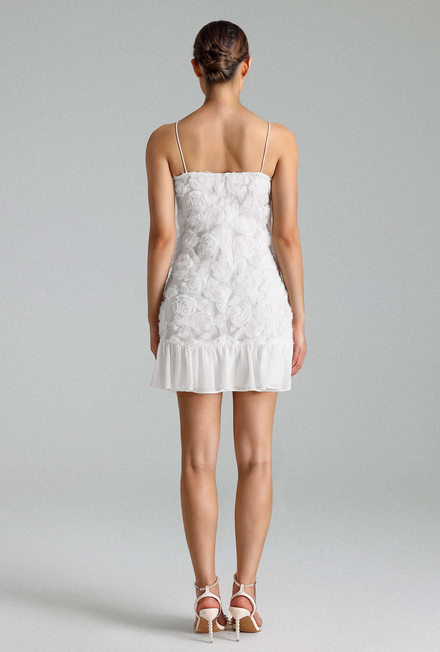 Susel Chiffon Flower Ruffled Mini Dress - White