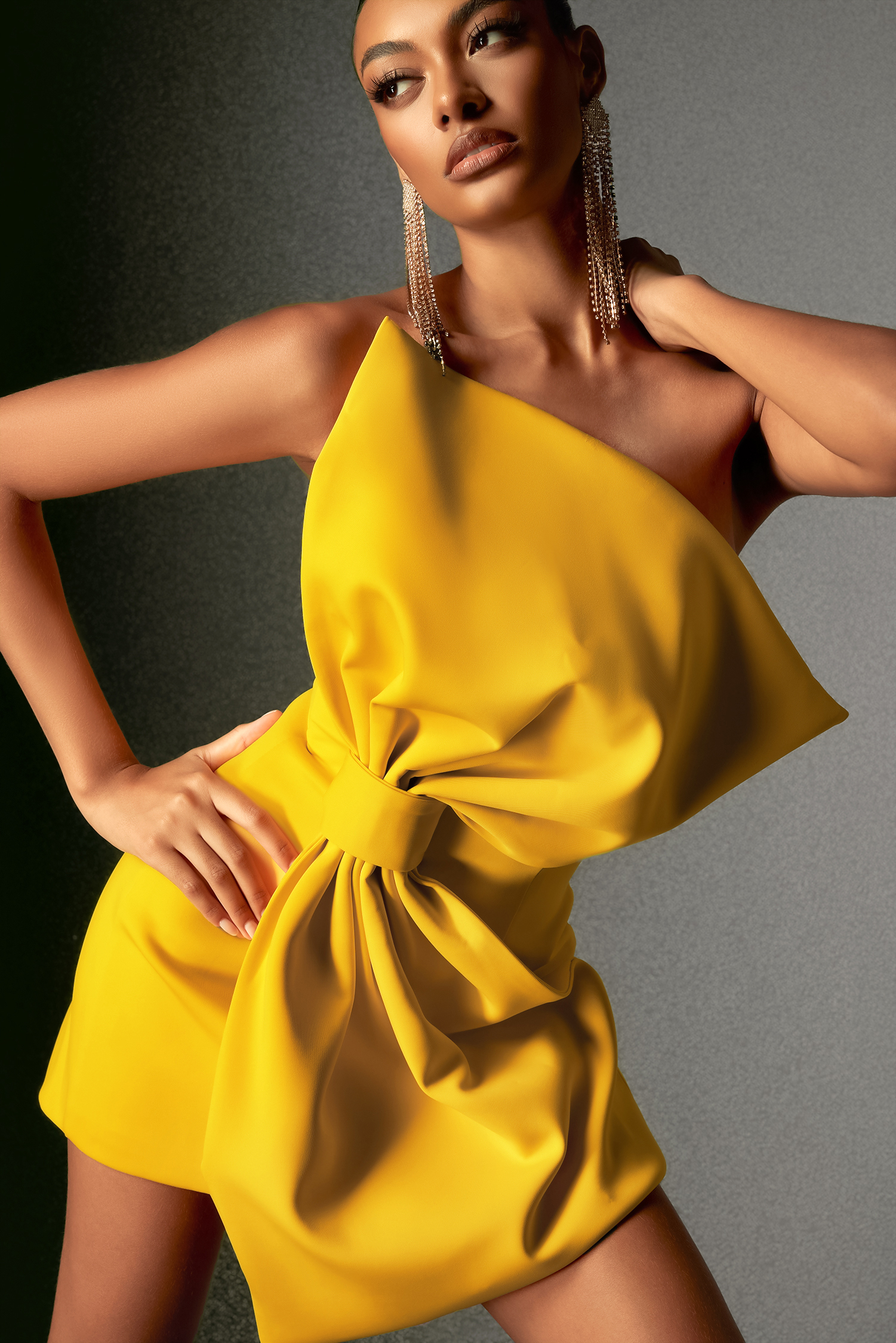 Majrela Bowknot Strapless Mini Dress - Yellow