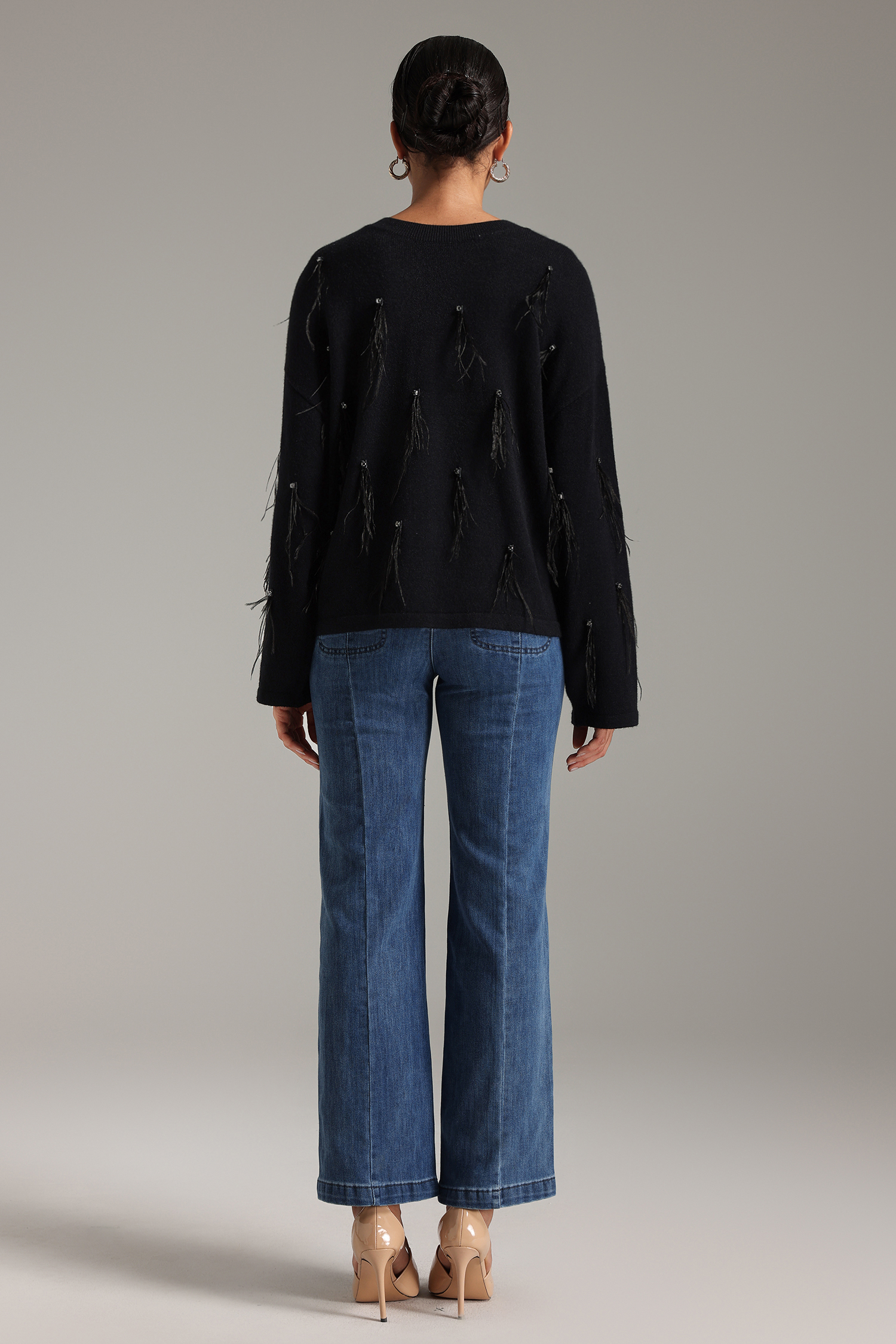 Stacy Sequins Feather Sweater