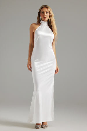 Image of Yuico Halter Satin Maxi Dress