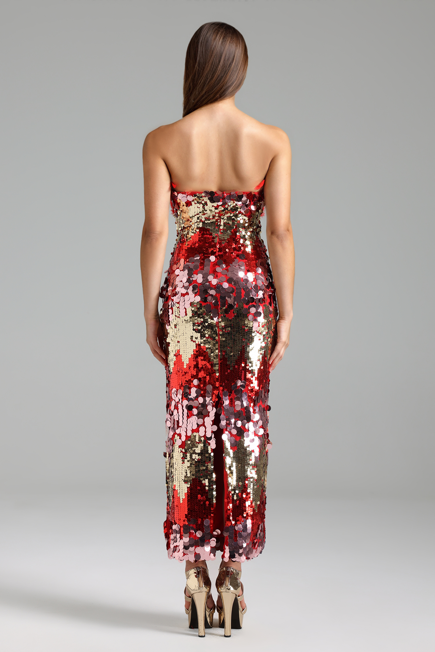 Kyra Sequin Slim Feather Midi Dress