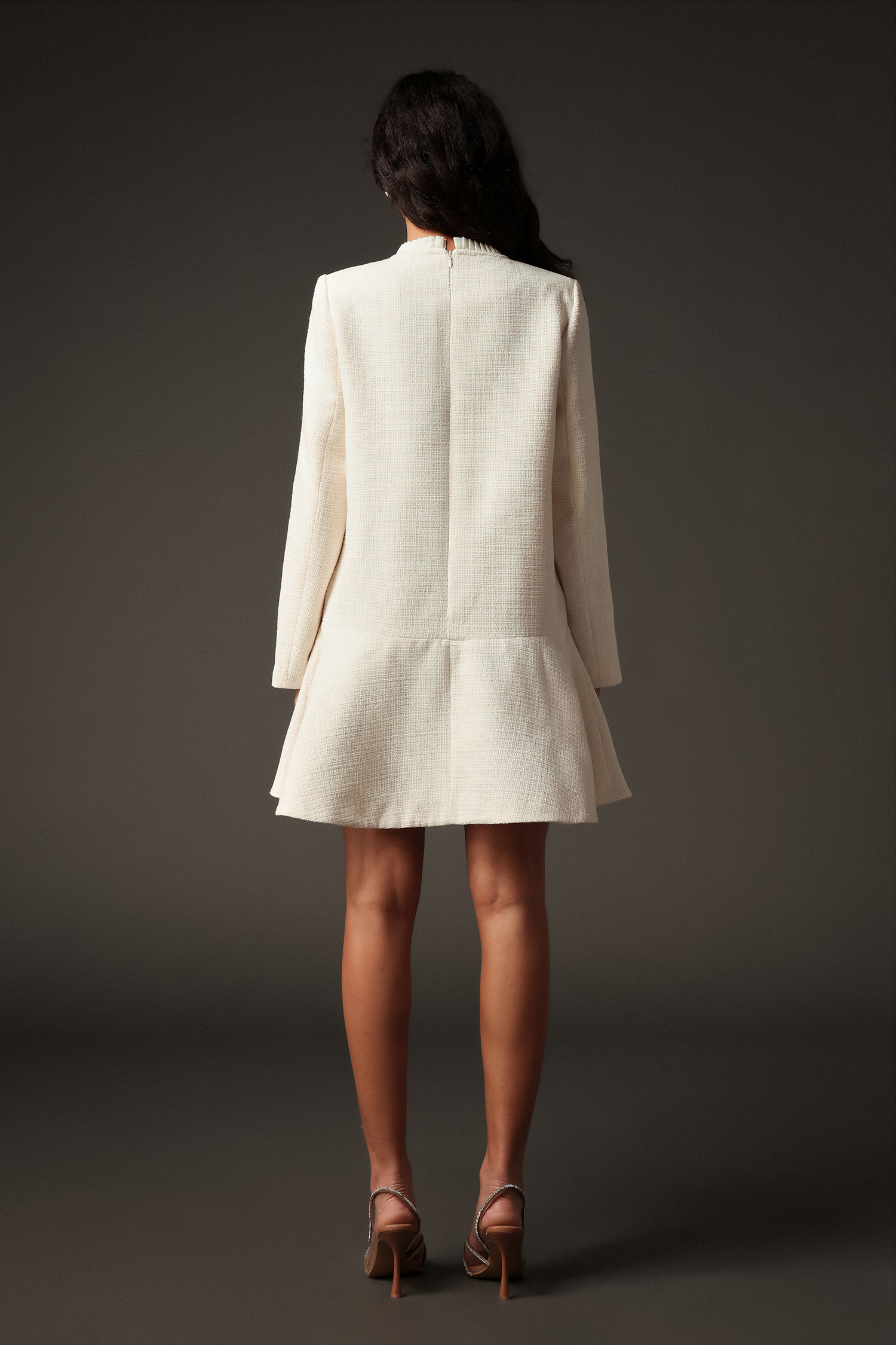 Tusare Round Neck Long Sleeves Mini Dress