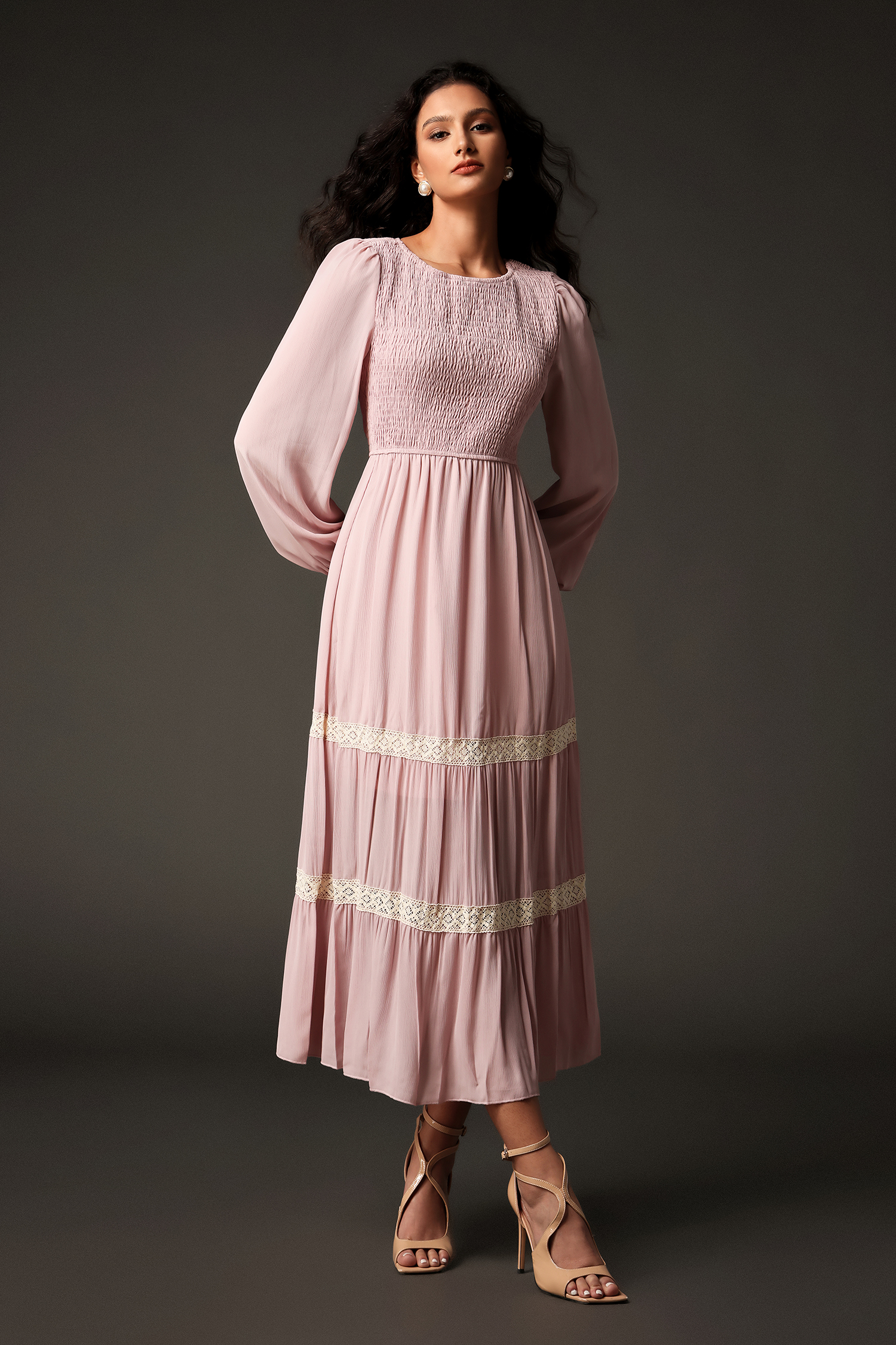 Hester Round Neck Long Sleeves Lace Maxi Dress