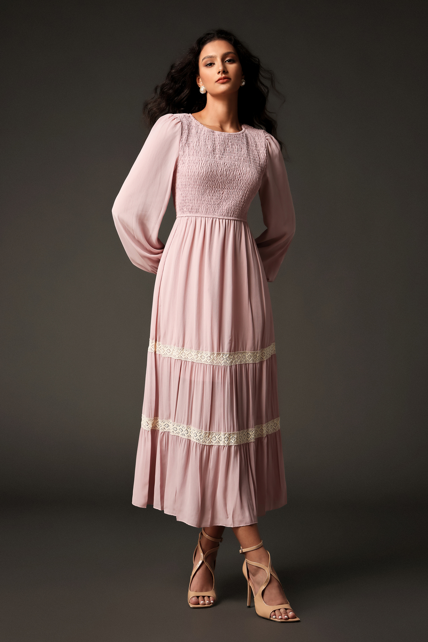 Hester Round Neck Long Sleeves Lace Maxi Dress