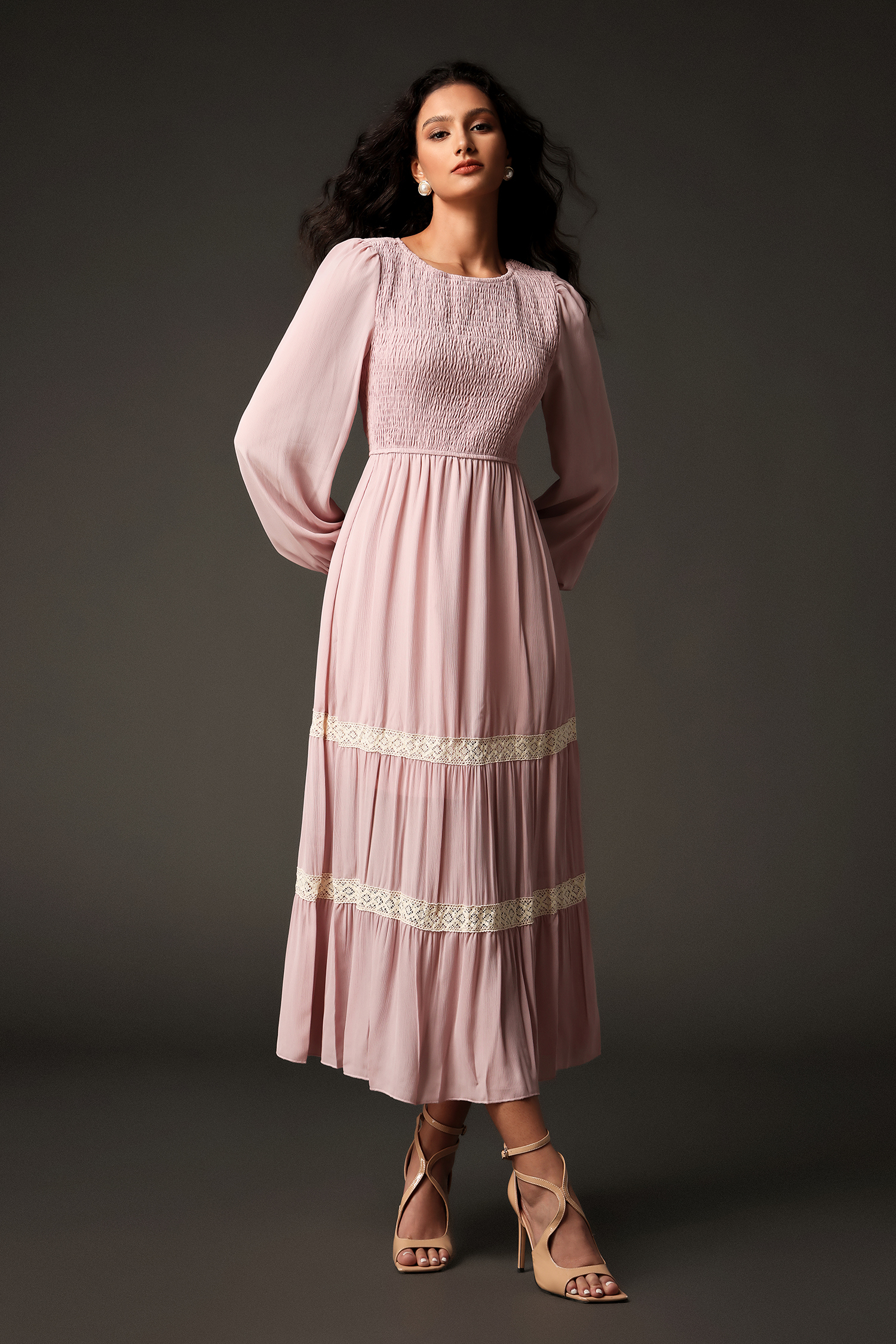 Hester Round Neck Long Sleeves Lace Maxi Dress