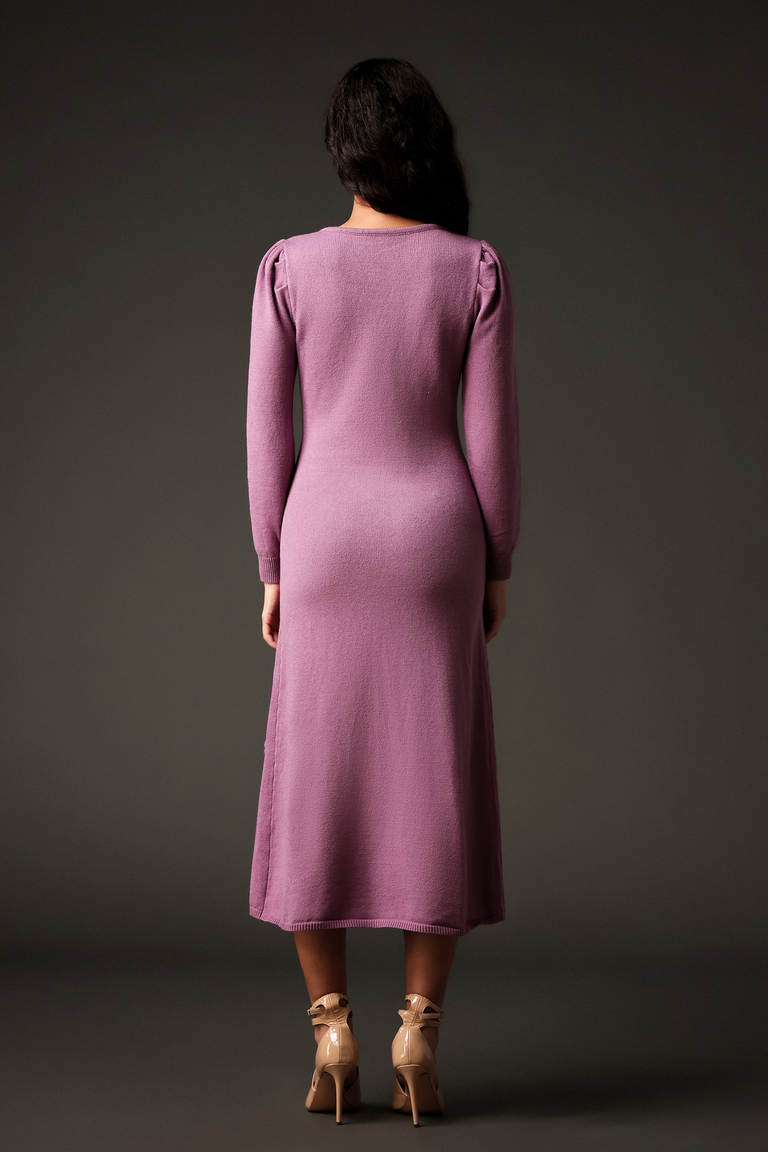 Vole Round Neck Puff Sleeves Flowers Maxi Dress