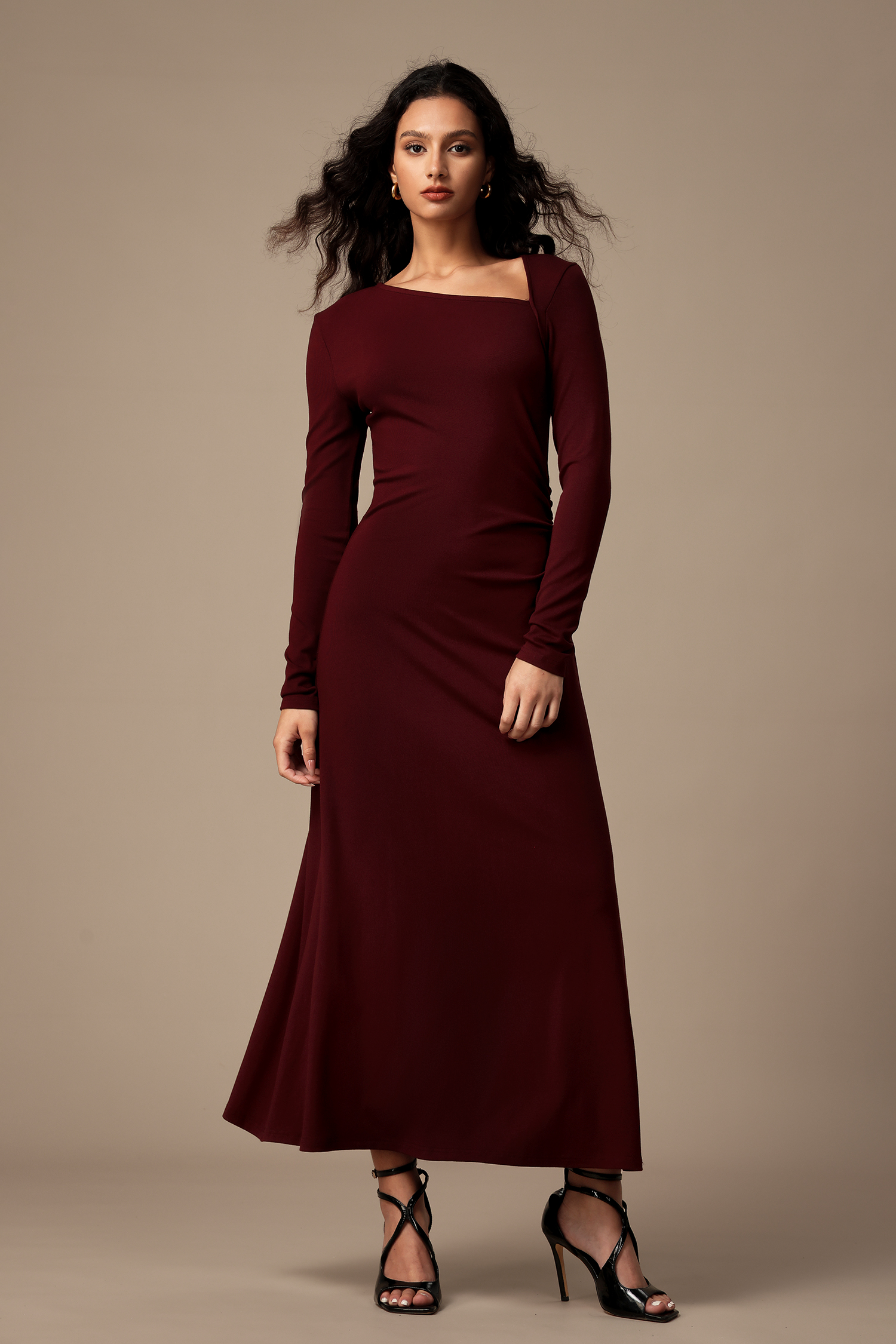 Kasa Long Sleeves Shirring Maxi Dress