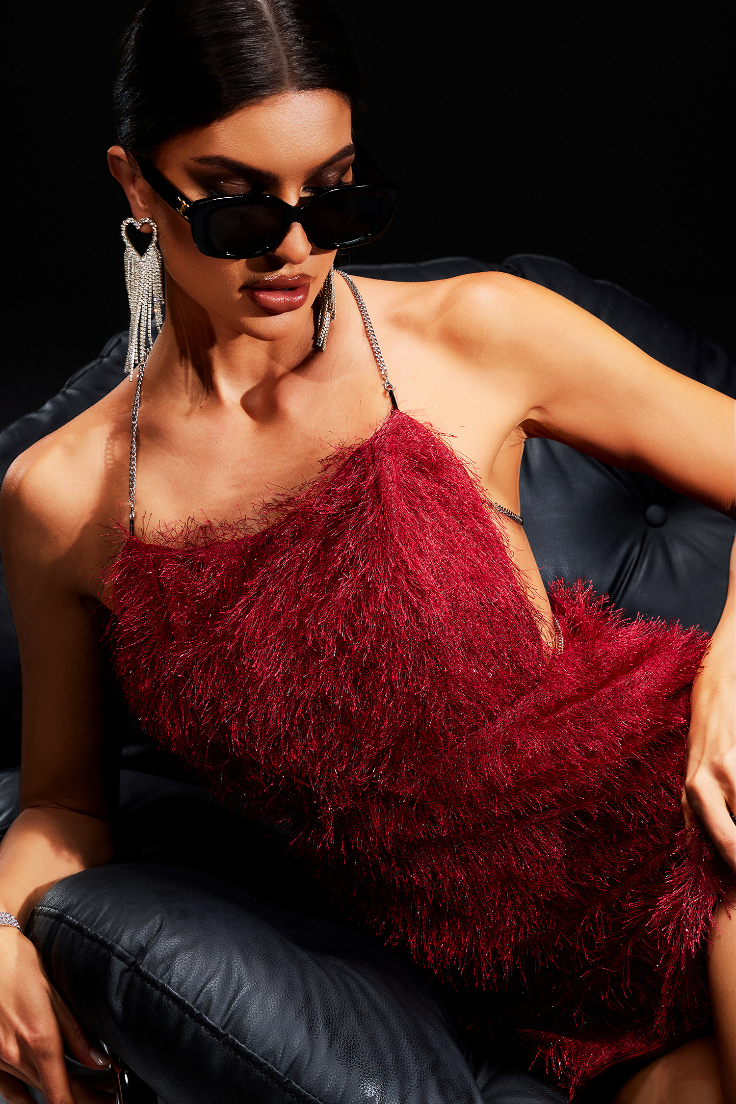 Zalia Backless Artificial Feather Mini Dress