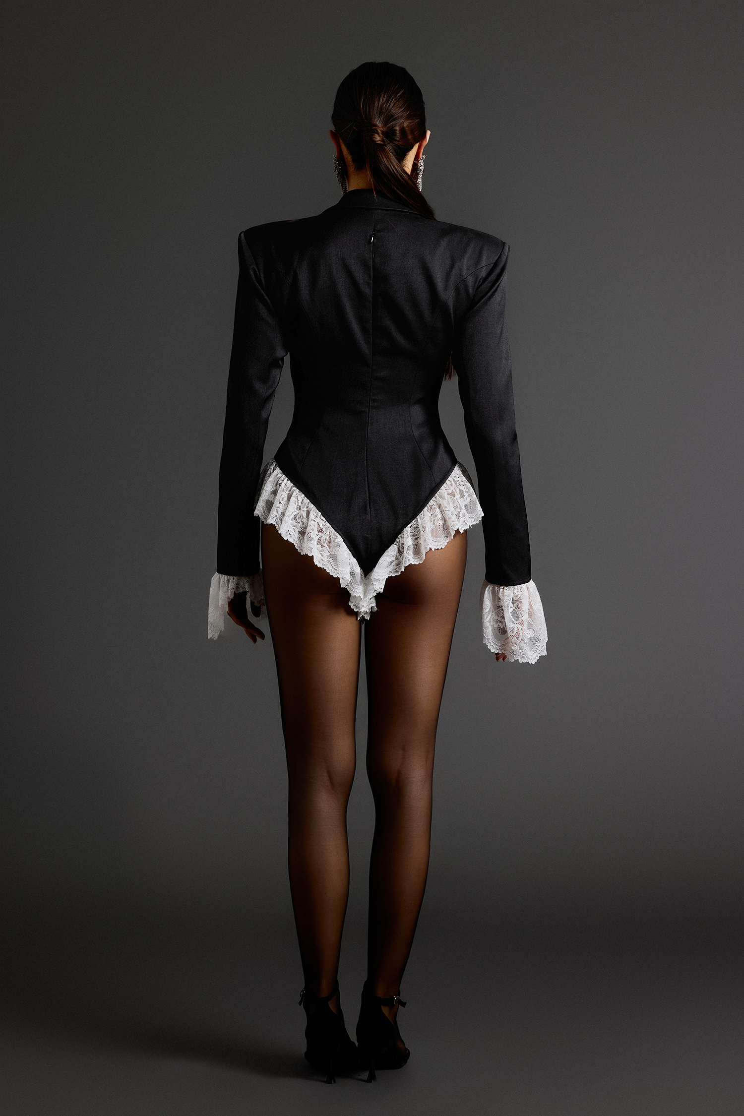 Vikare Black Suit Lace Decoration Knitted Jumpsuit