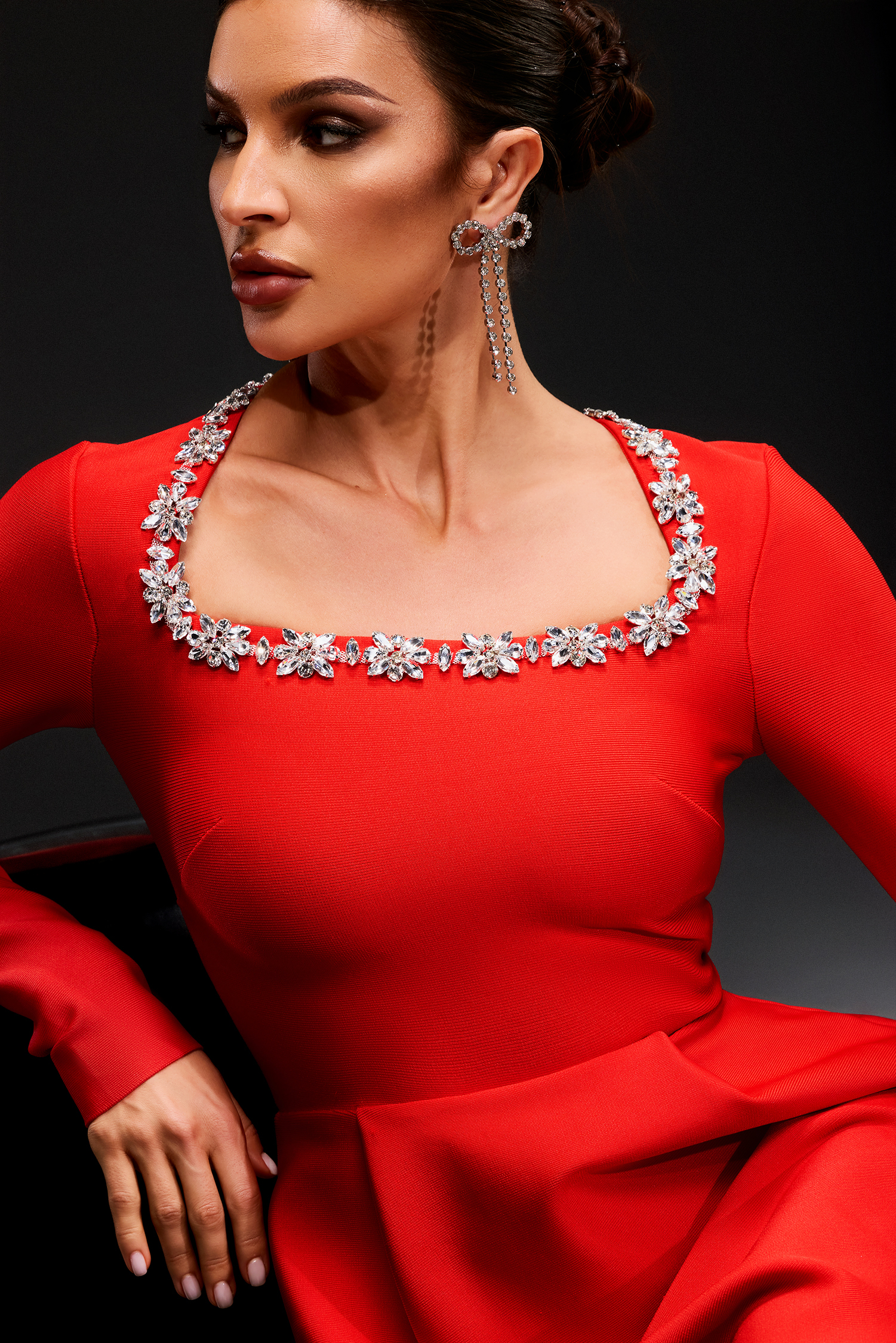 Eurien Diamond Setting Long Sleeve Bandage Mini Dress