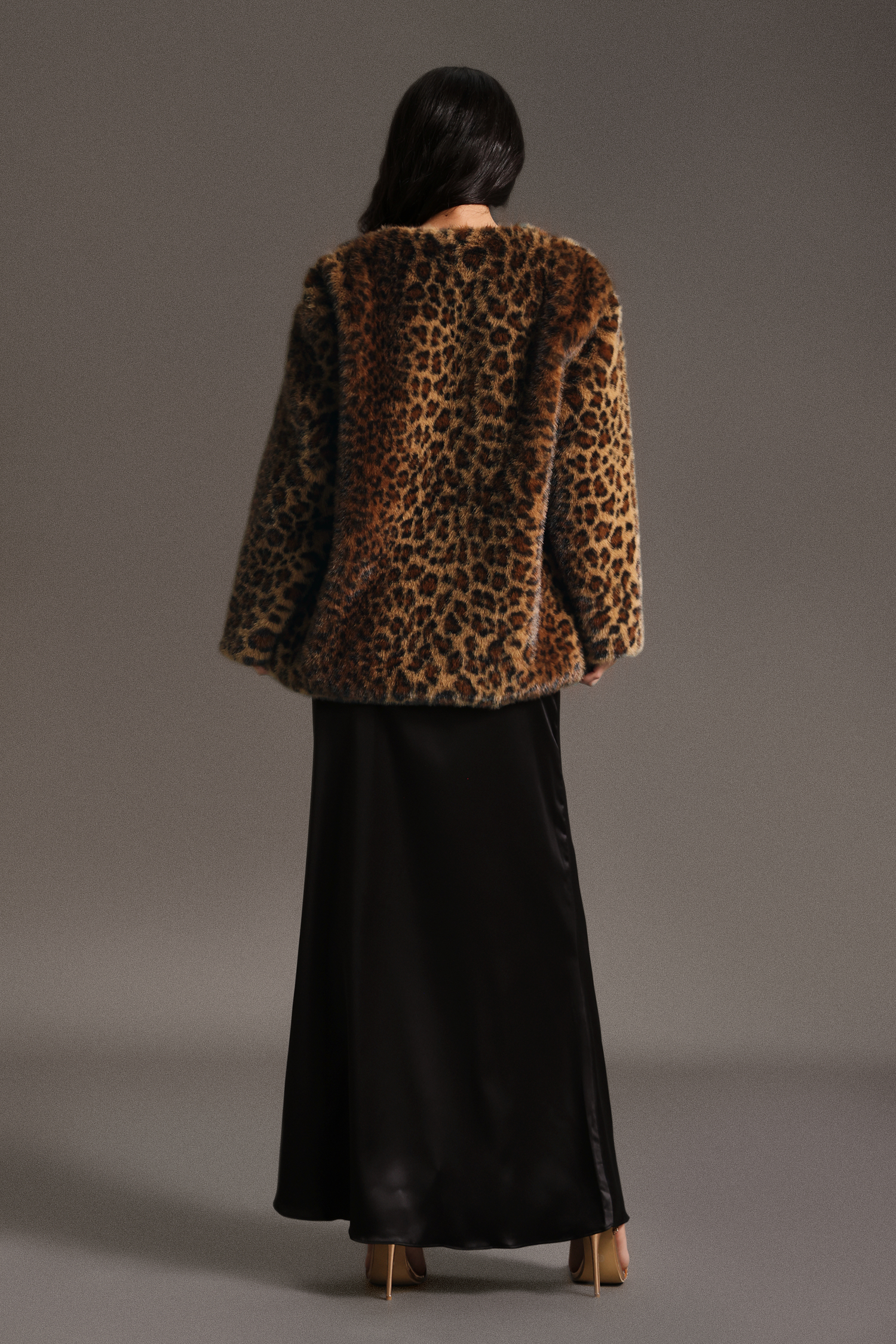 Mirae Leopard Print Long Sleeves Printing Fur Coat