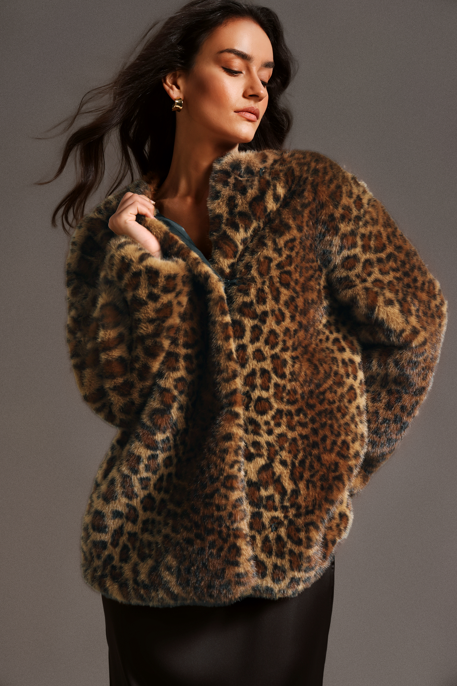 Mirae Leopard Print Long Sleeves Printing Fur Coat