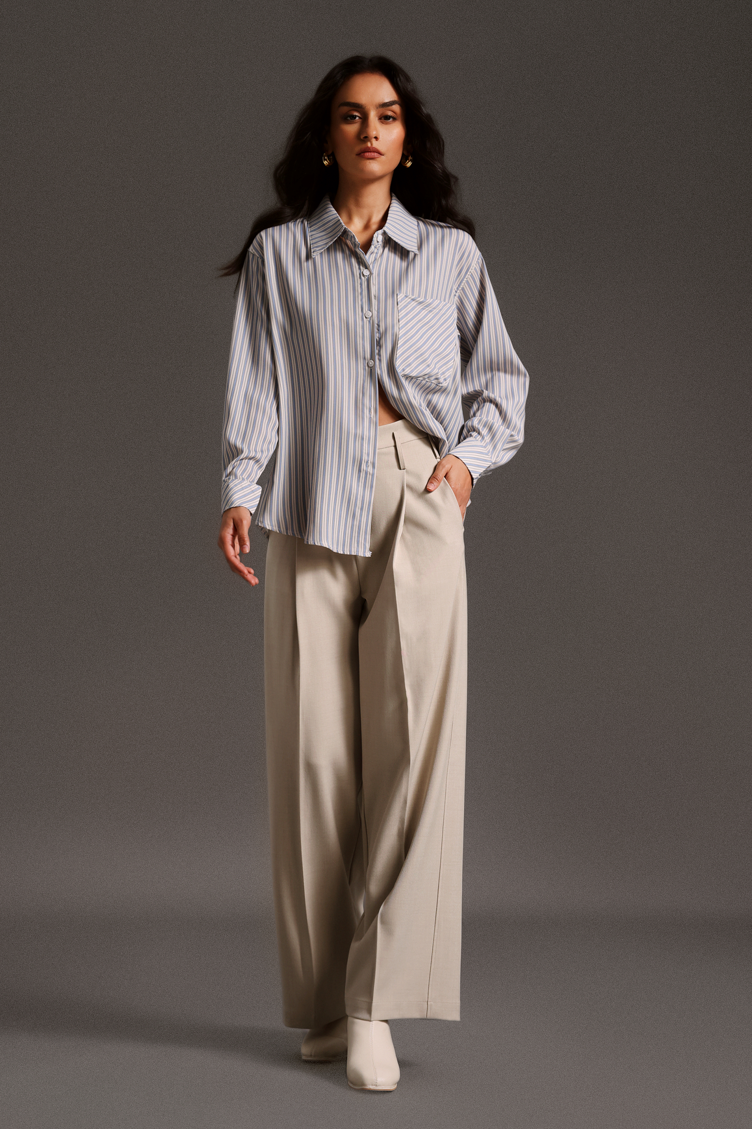 Pamak Long Sleeves Stripe Blouse
