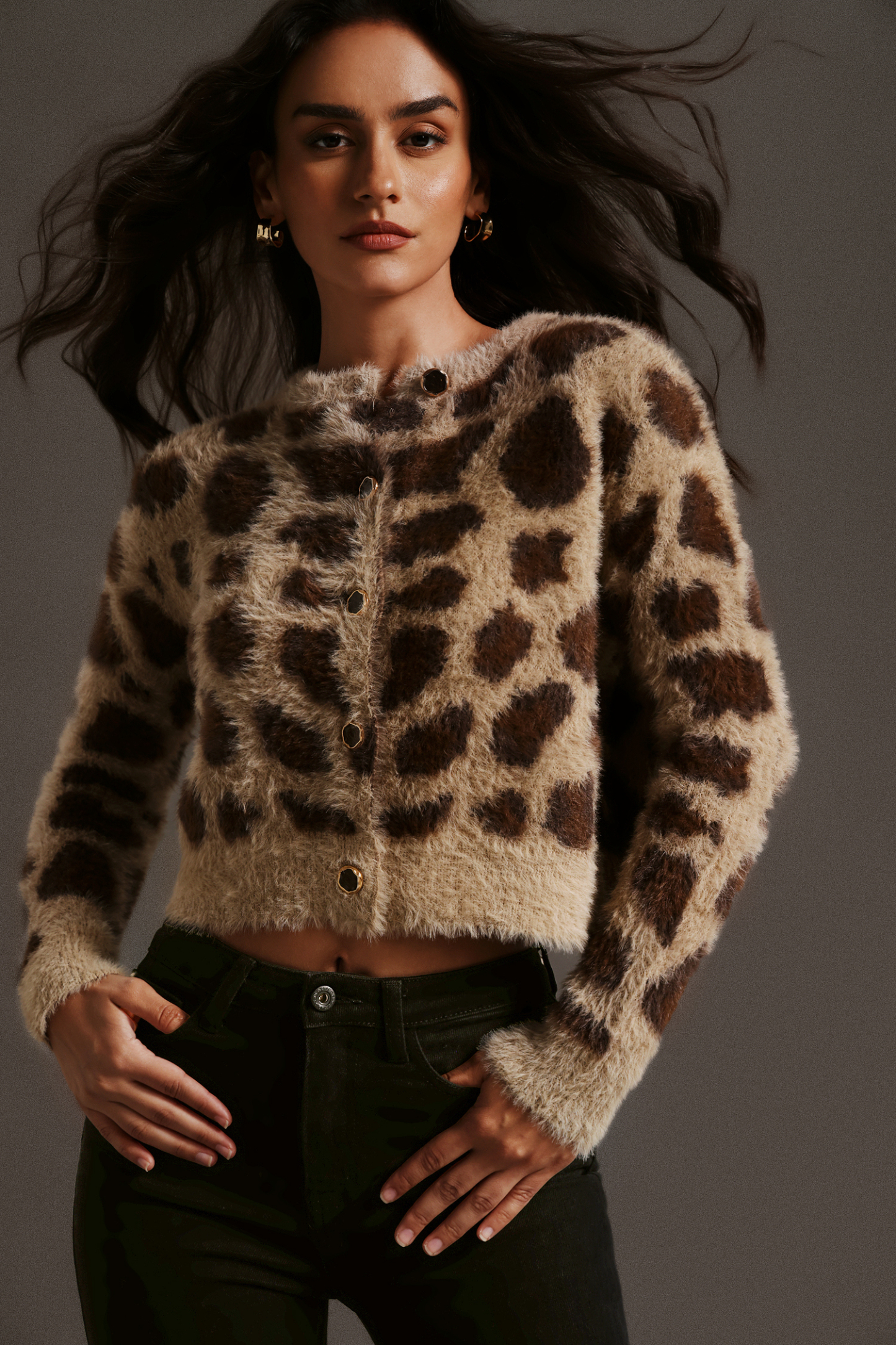 Yamia Leopard Print Long Sleeves  Round Neck Blouse
