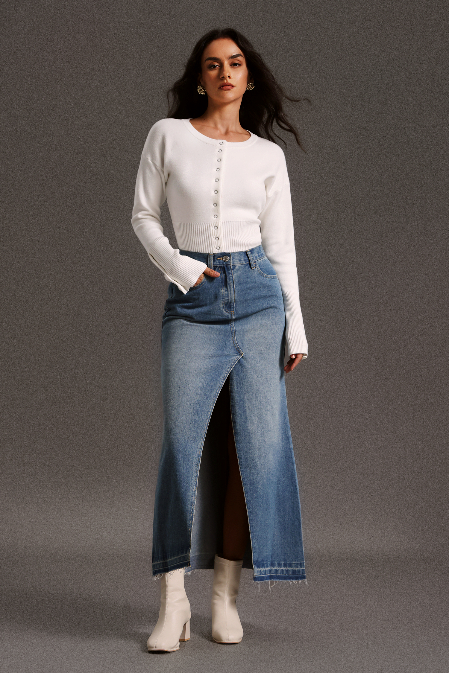 Terri Long Sleeves High Waist Round Neck Blouse