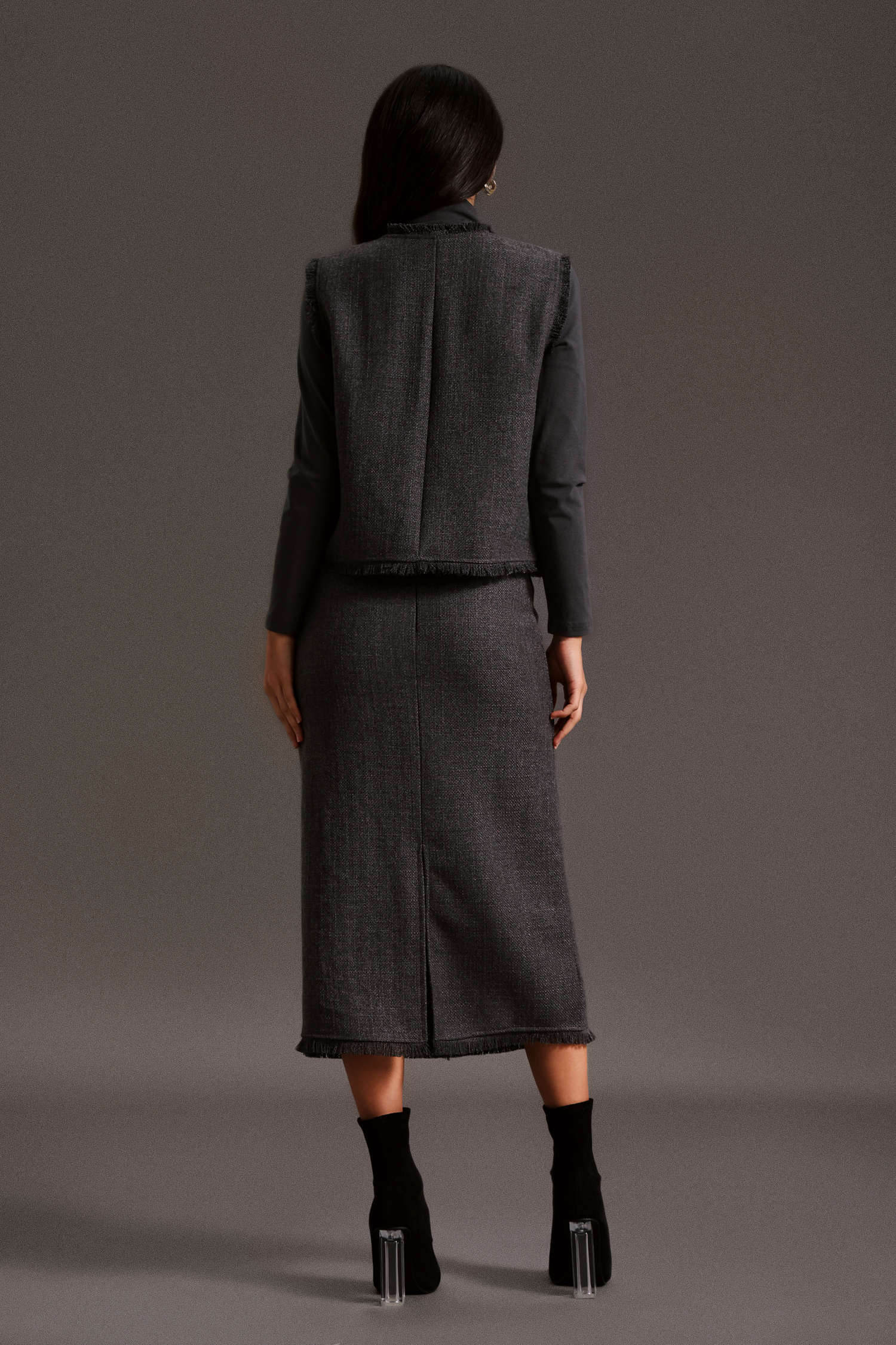 Xenia Long Sleeves Vest Skirt Set