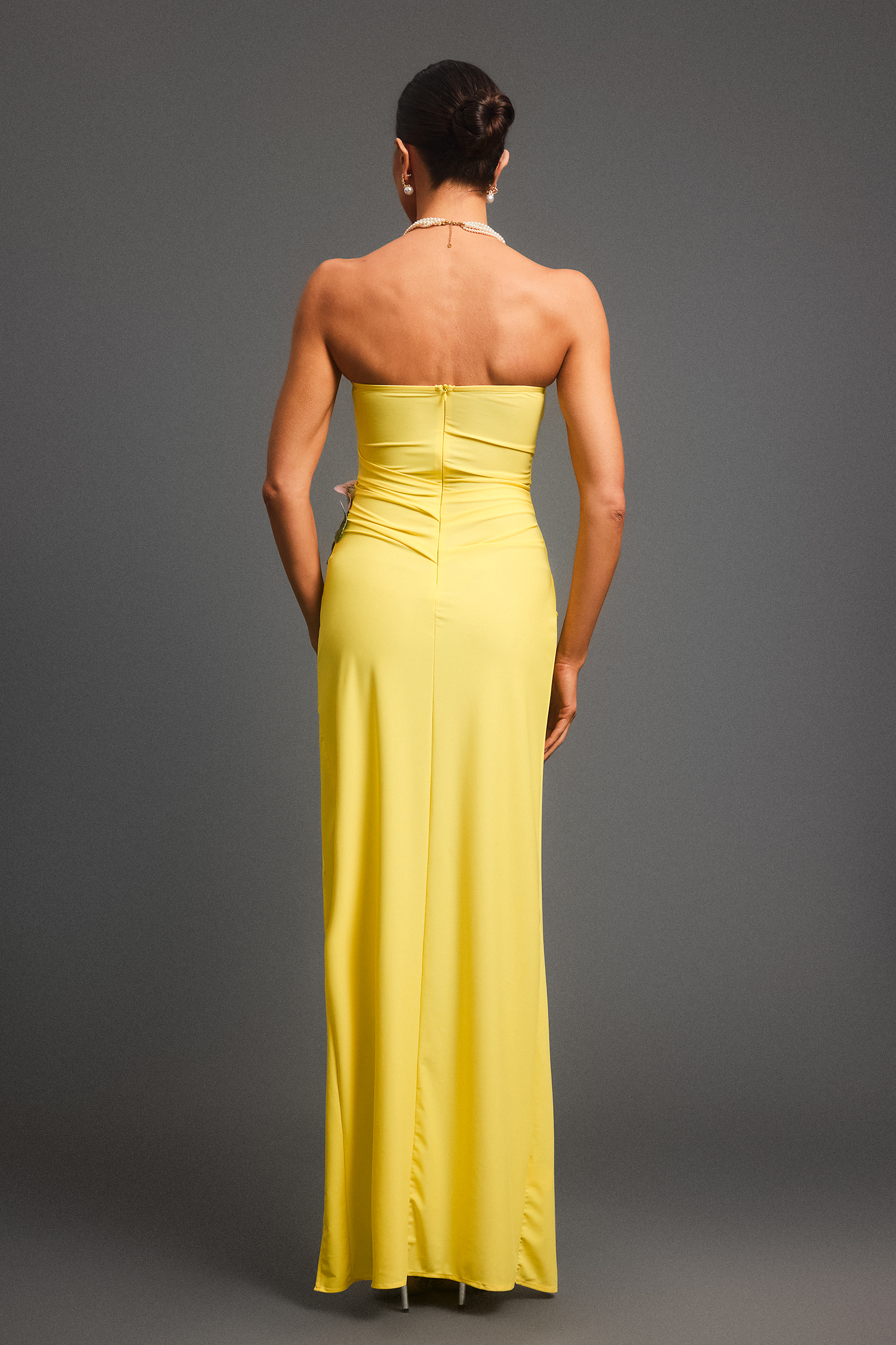 Sareka Strapless Flowers High Slit Maxi Dress