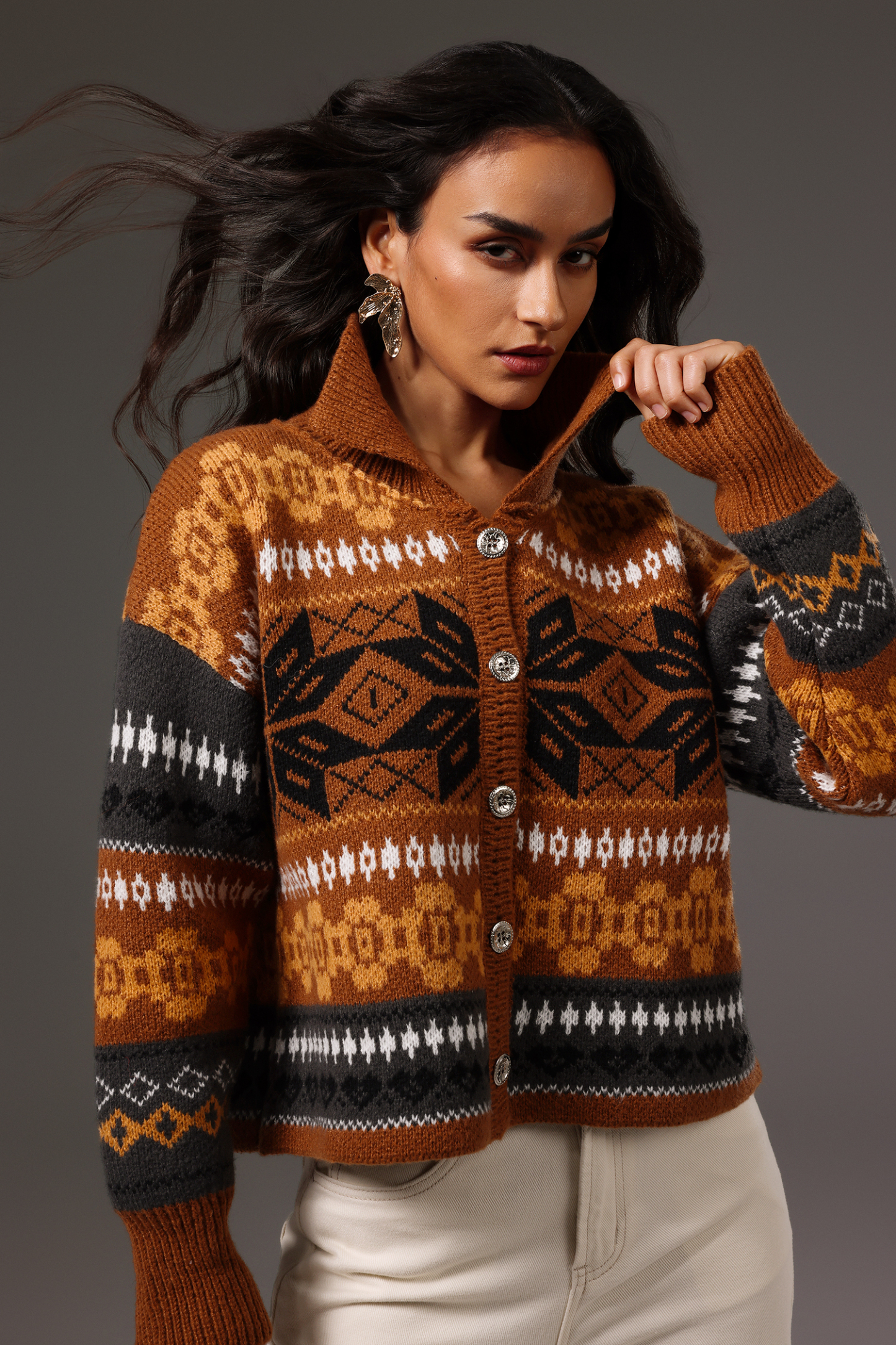 Giacinta Stand Collar Long Sleeves Sweater