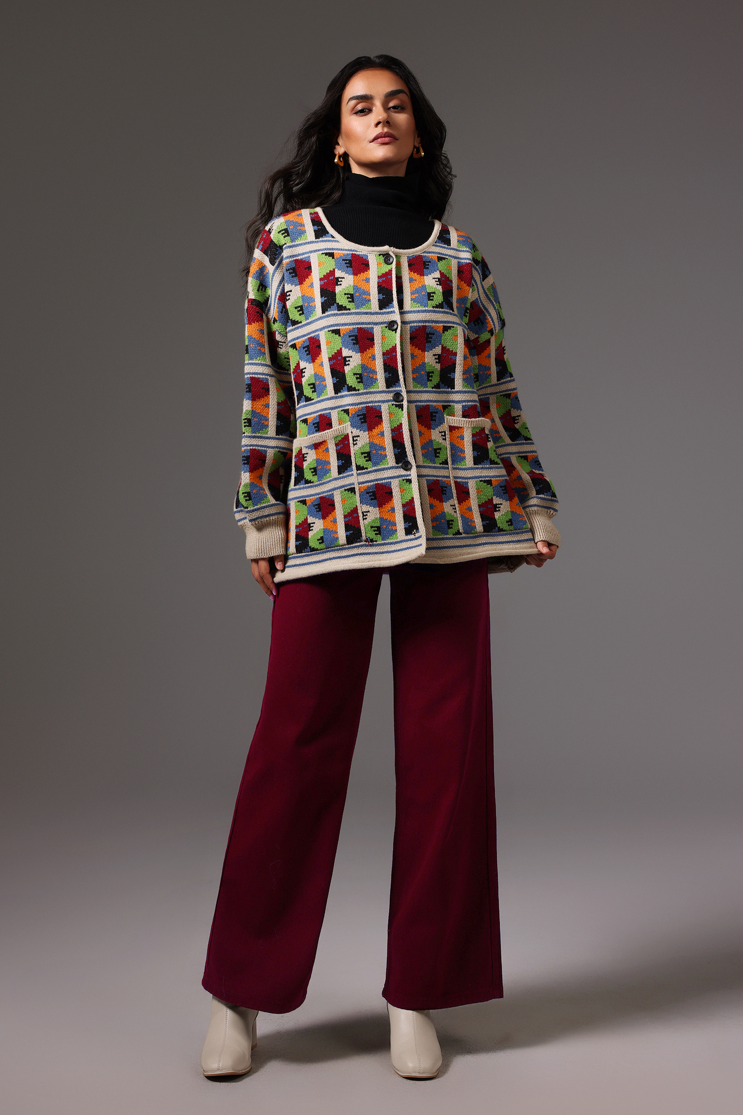 Starsha Round Neck Long Sleeves Sweater Coat