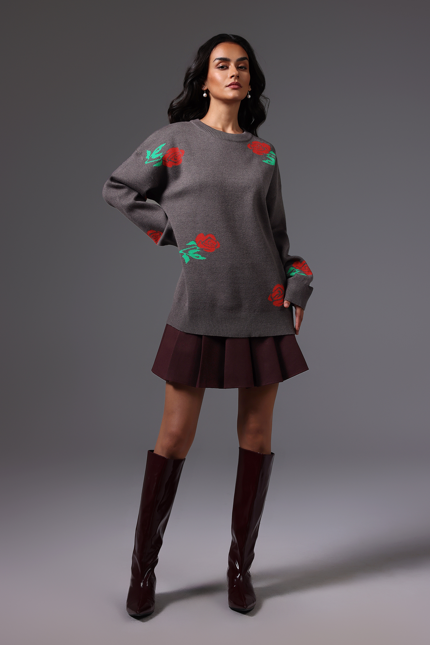 Giada Round Neck Flowers Sweater
