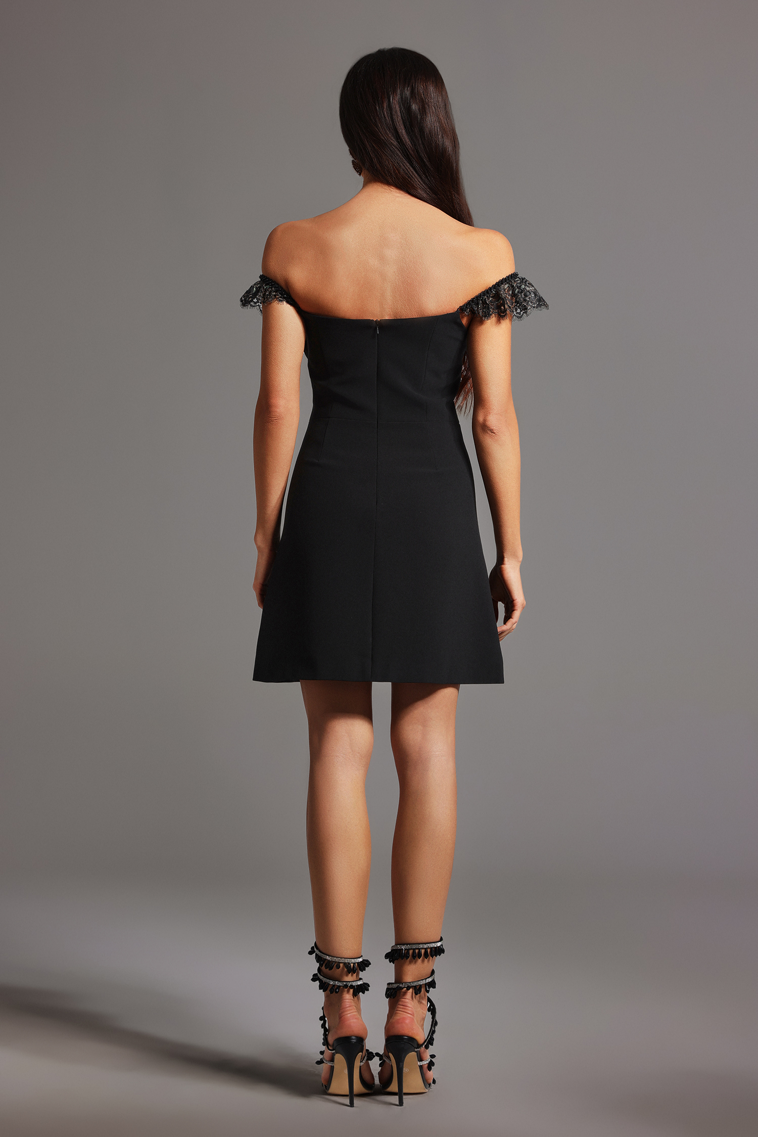 Farera Sleeveless String Of Beads Lace Mini Dress