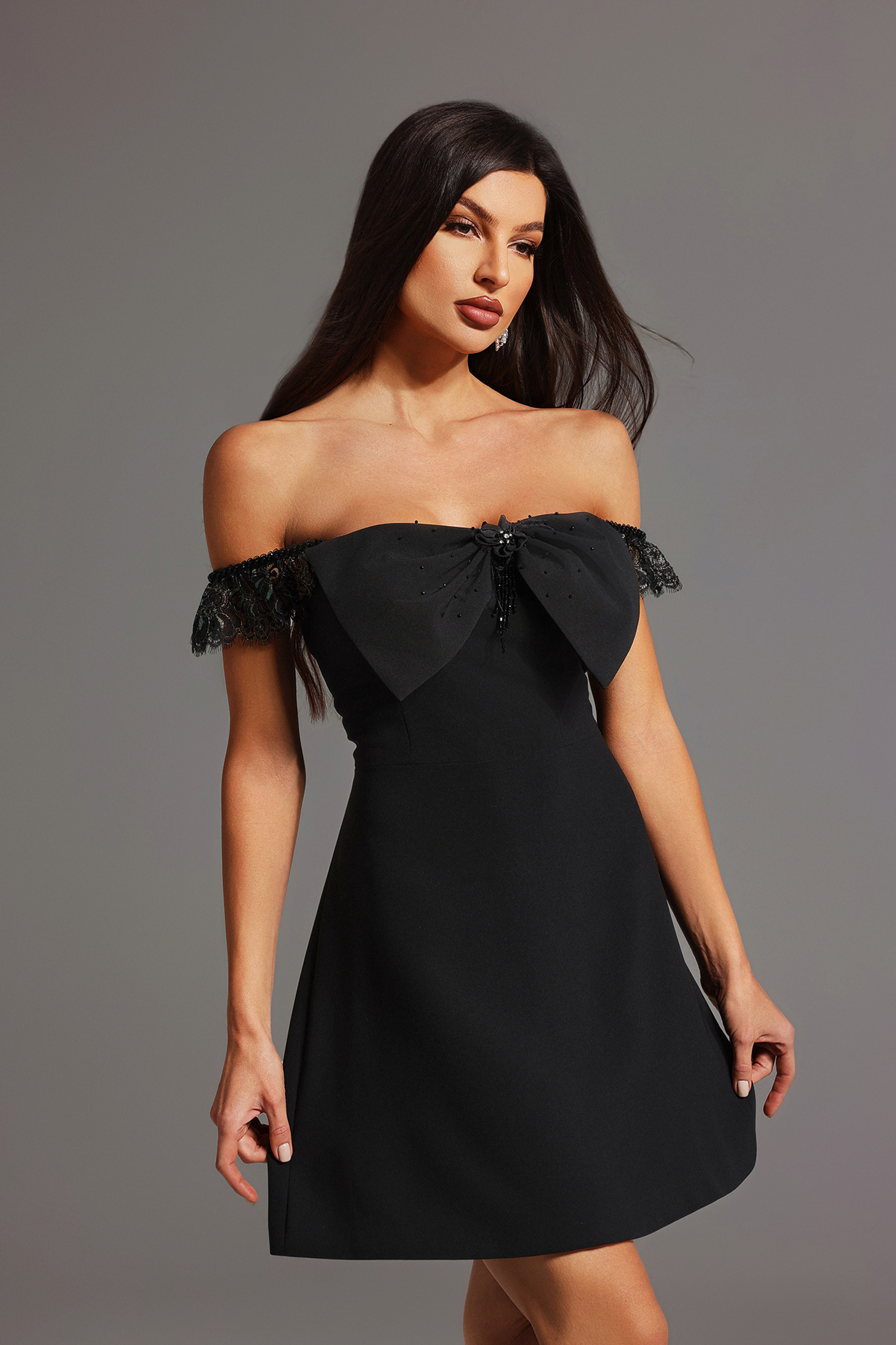 Farera Sleeveless String Of Beads Lace Mini Dress