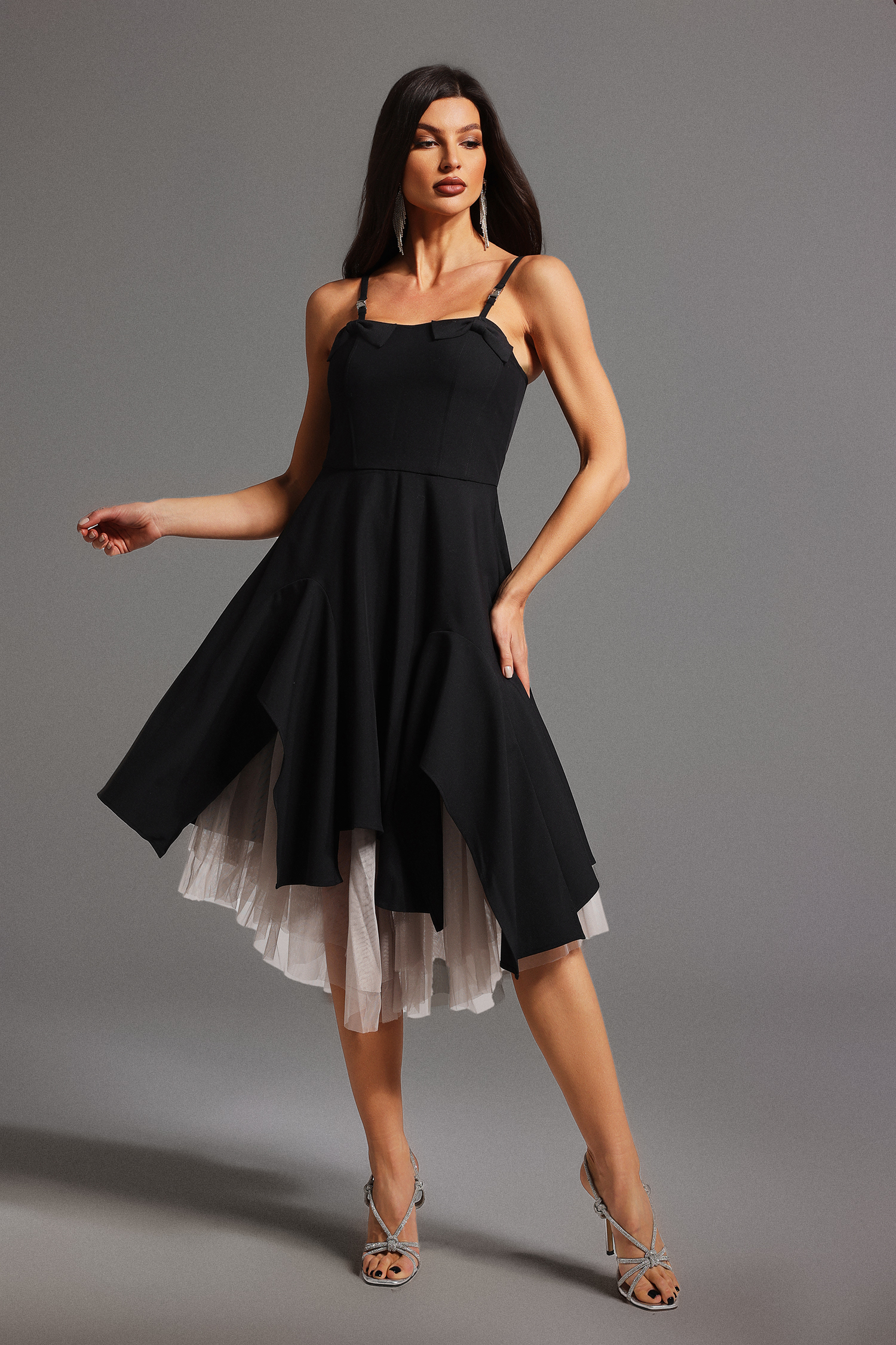 Jolie Sleeveless Bow Flounce Mini Dress