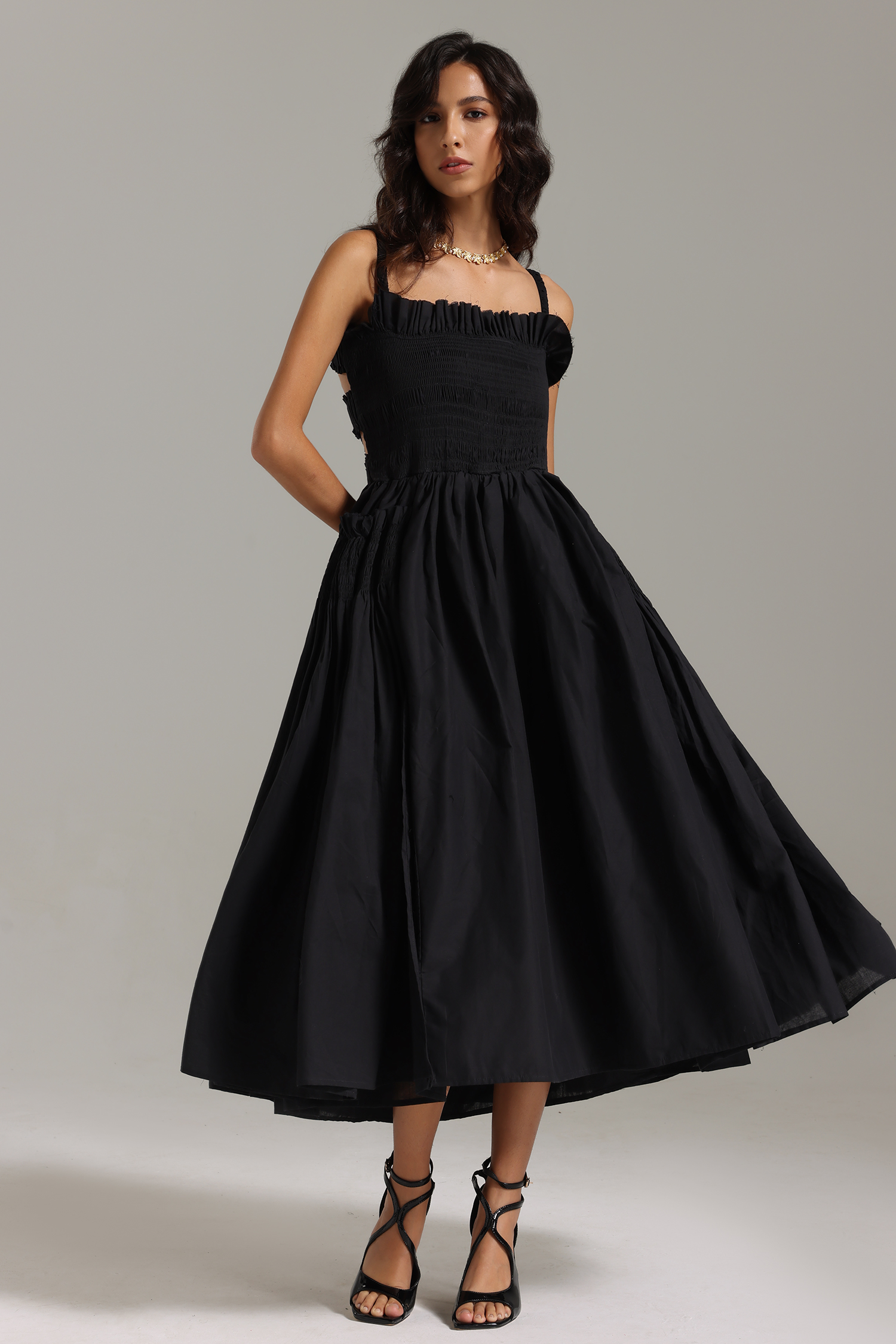 Saha Straps Flounced Midi Dress