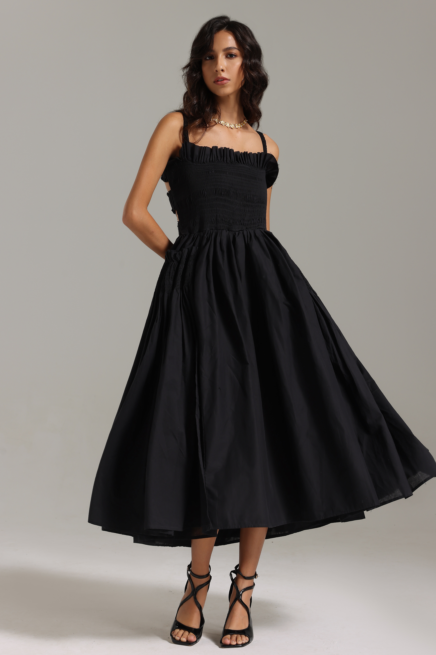 Saha Straps Flounced Midi Dress