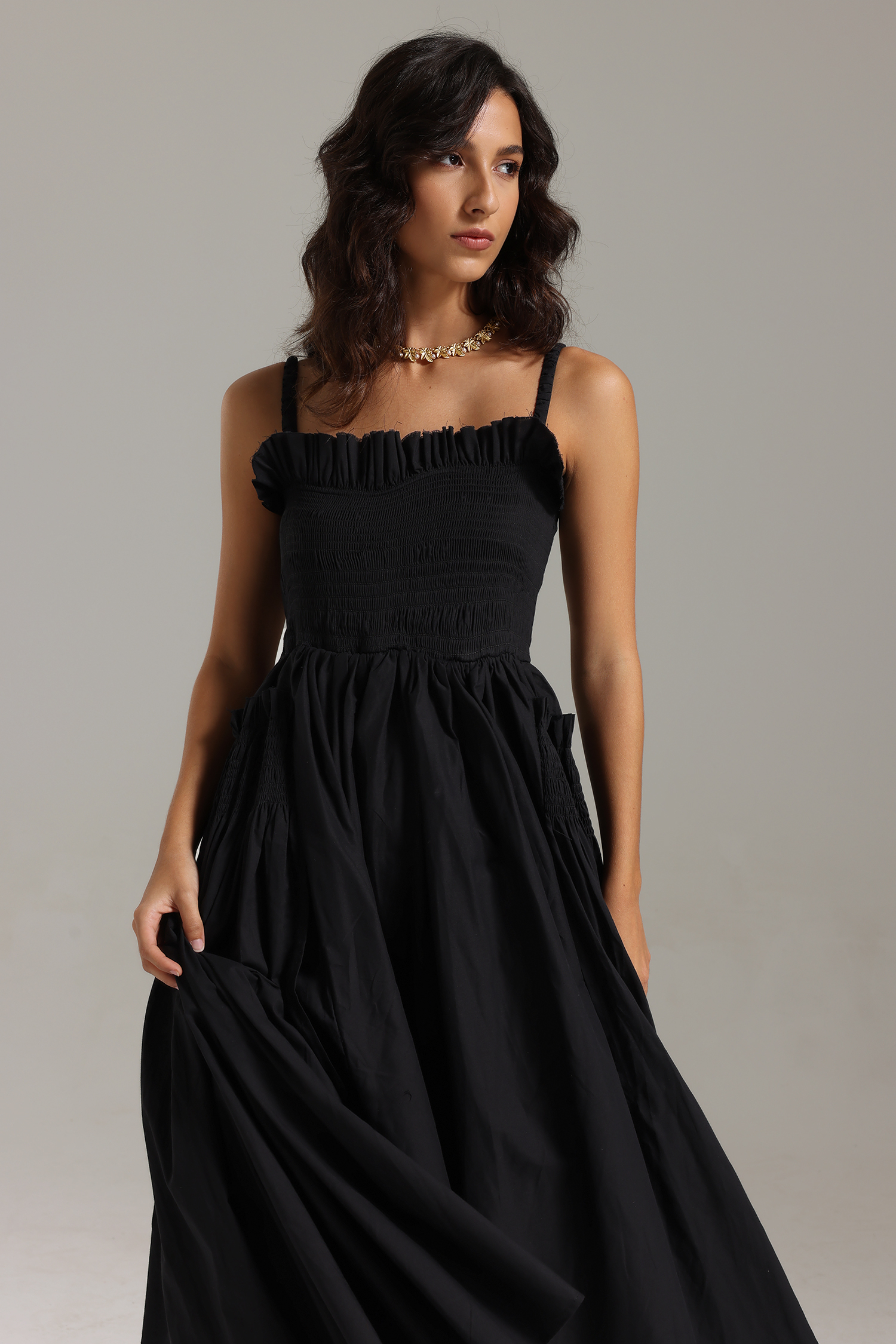 Saha Straps Flounced Midi Dress