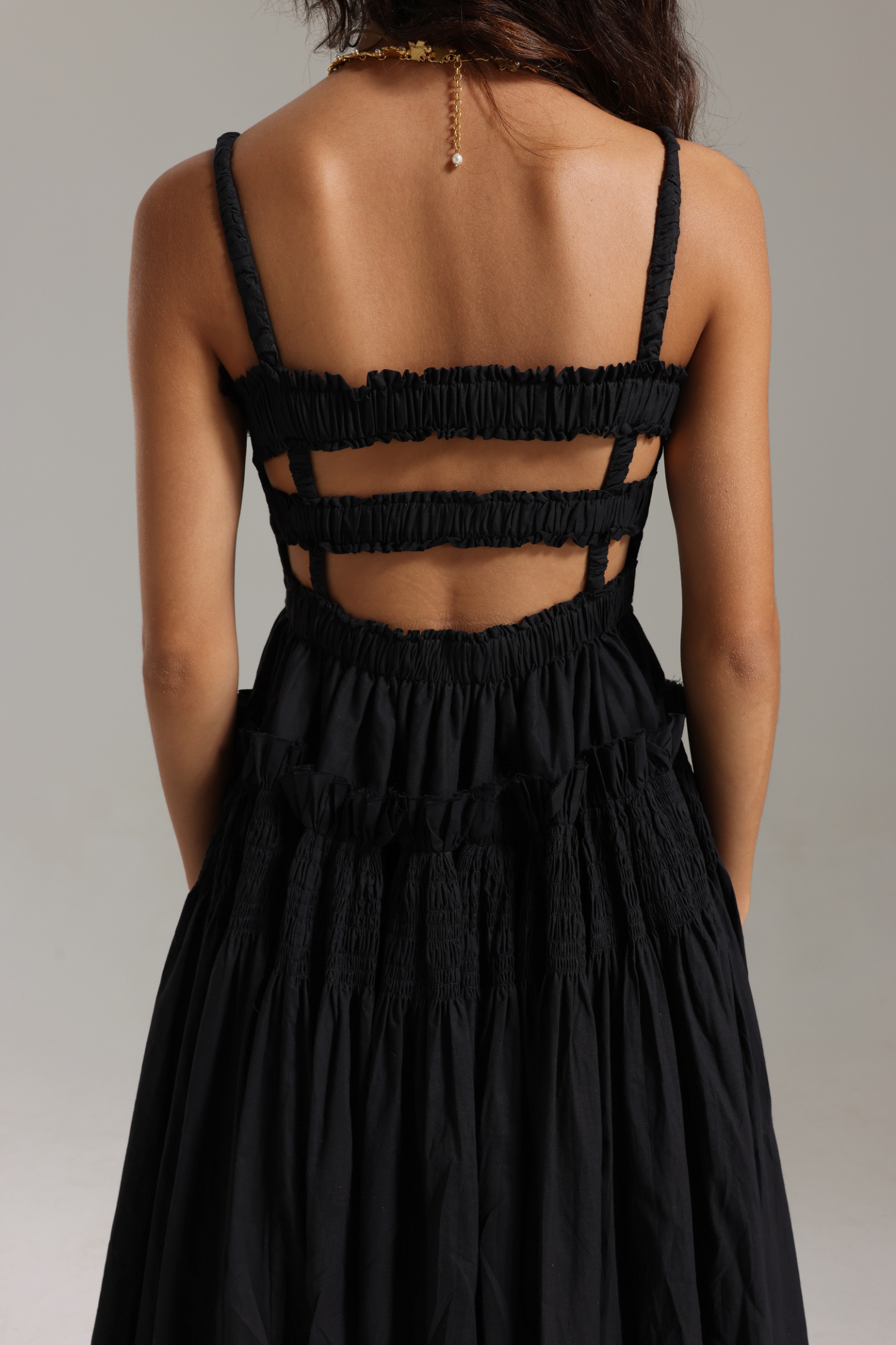 Saha Straps Flounced Midi Dress