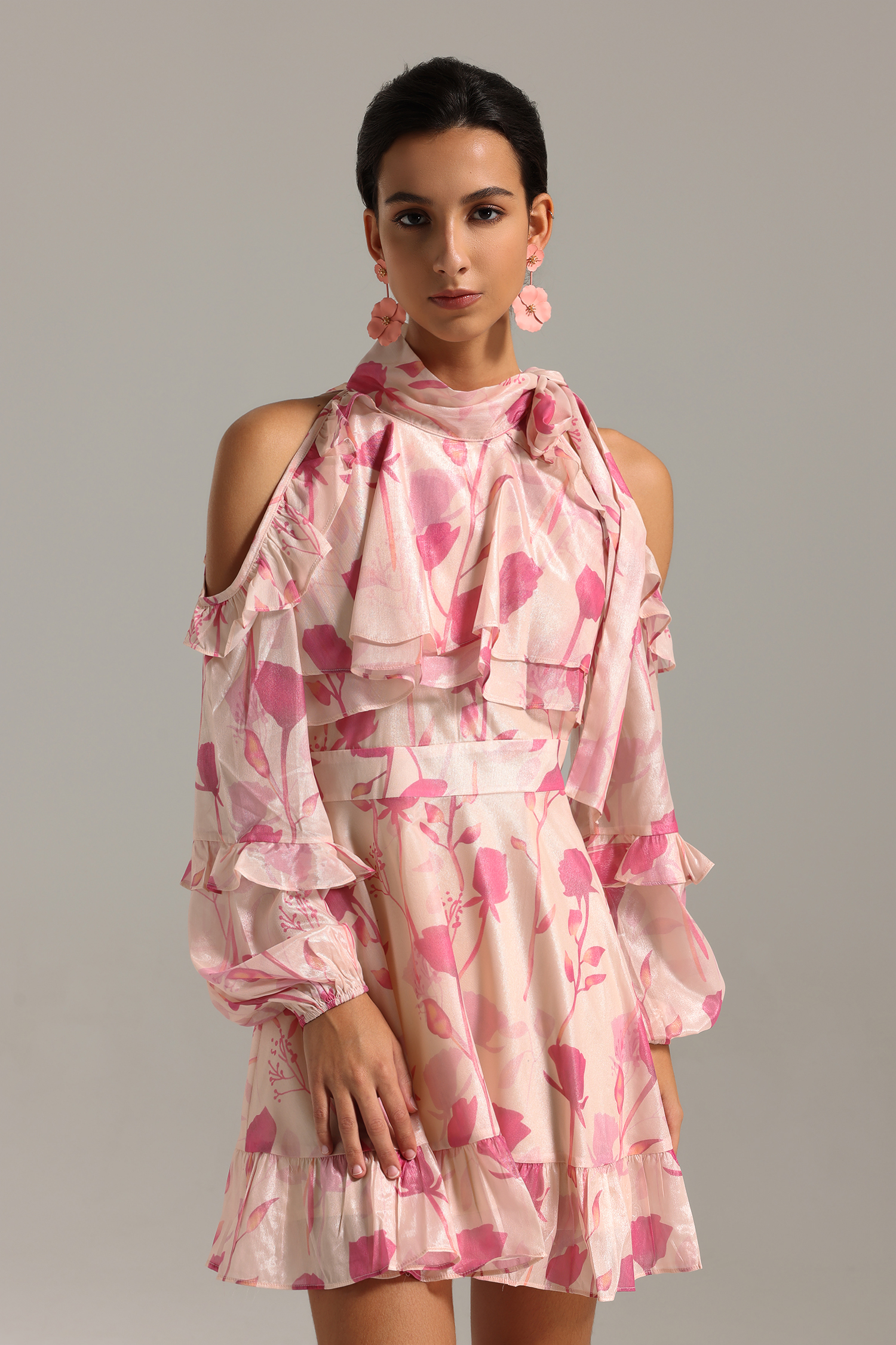 Vole Cut Out Floral Printed Mini Dress