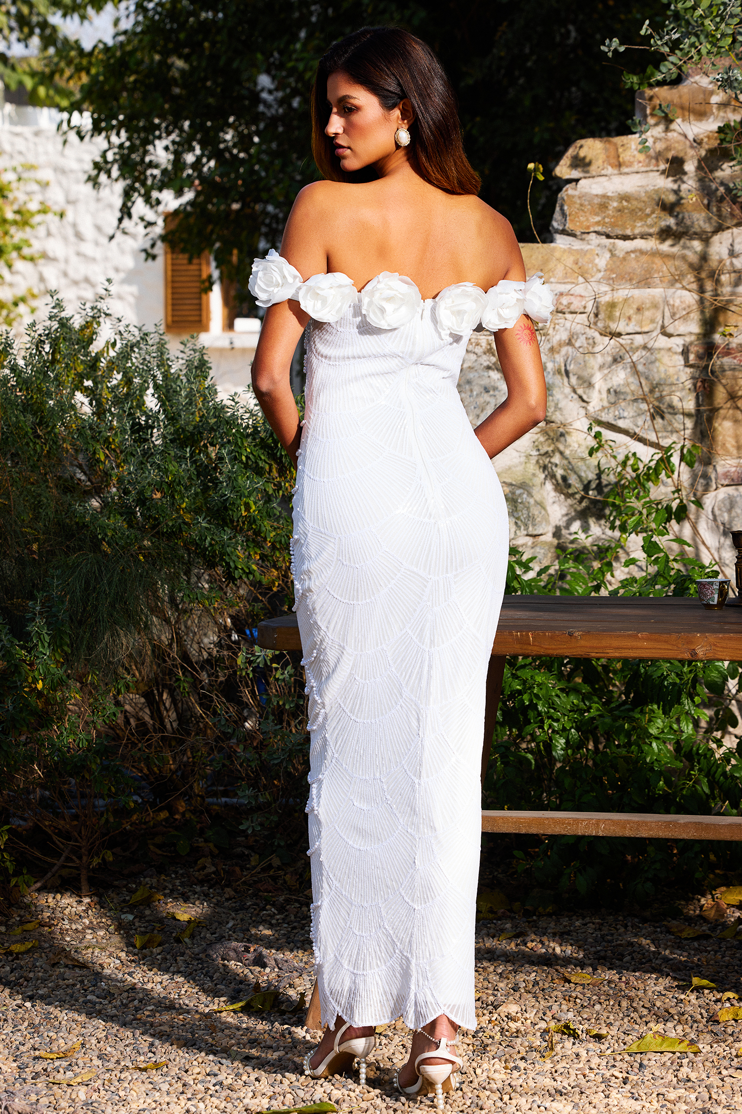 Roxany One Shoulder Sleeveless Slit Flowers Fishtail Maxi Dress