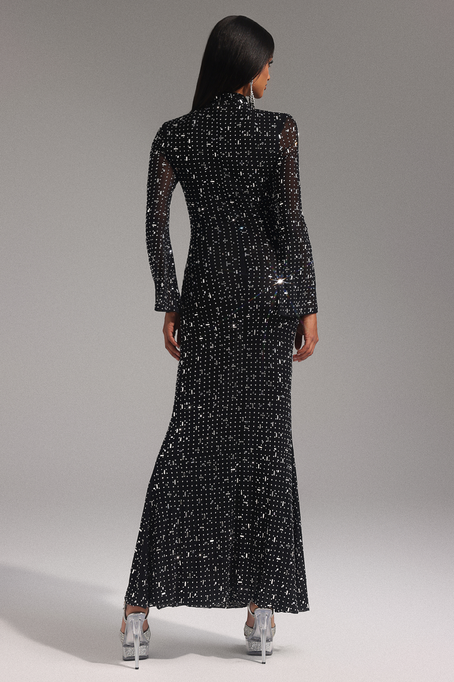 Eurien Choker Long Sleeve Diamond Maxi Dress