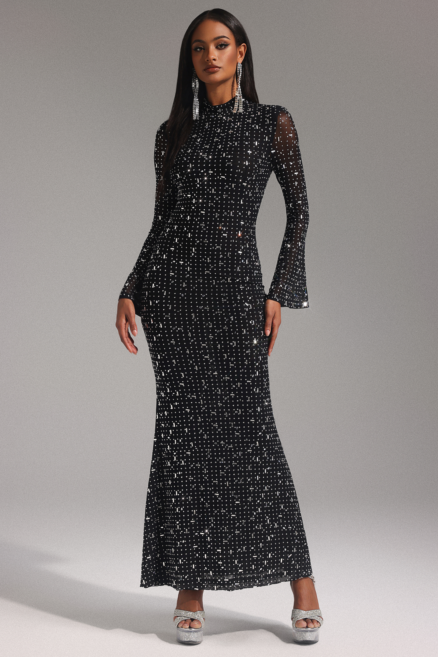 Eurien Choker Long Sleeve Diamond Maxi Dress