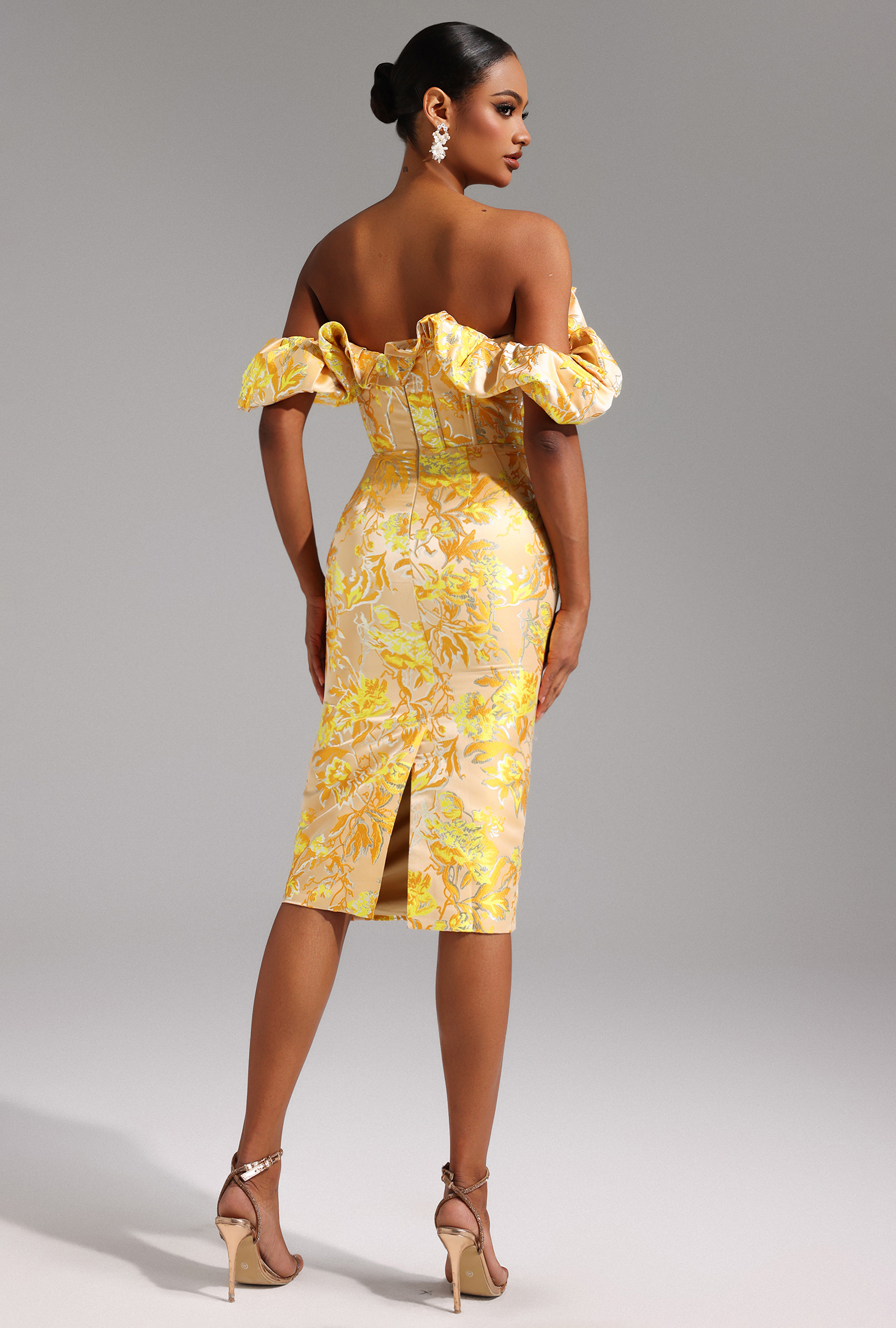 Merrit Off Shoulder Jacquard Midi Dress