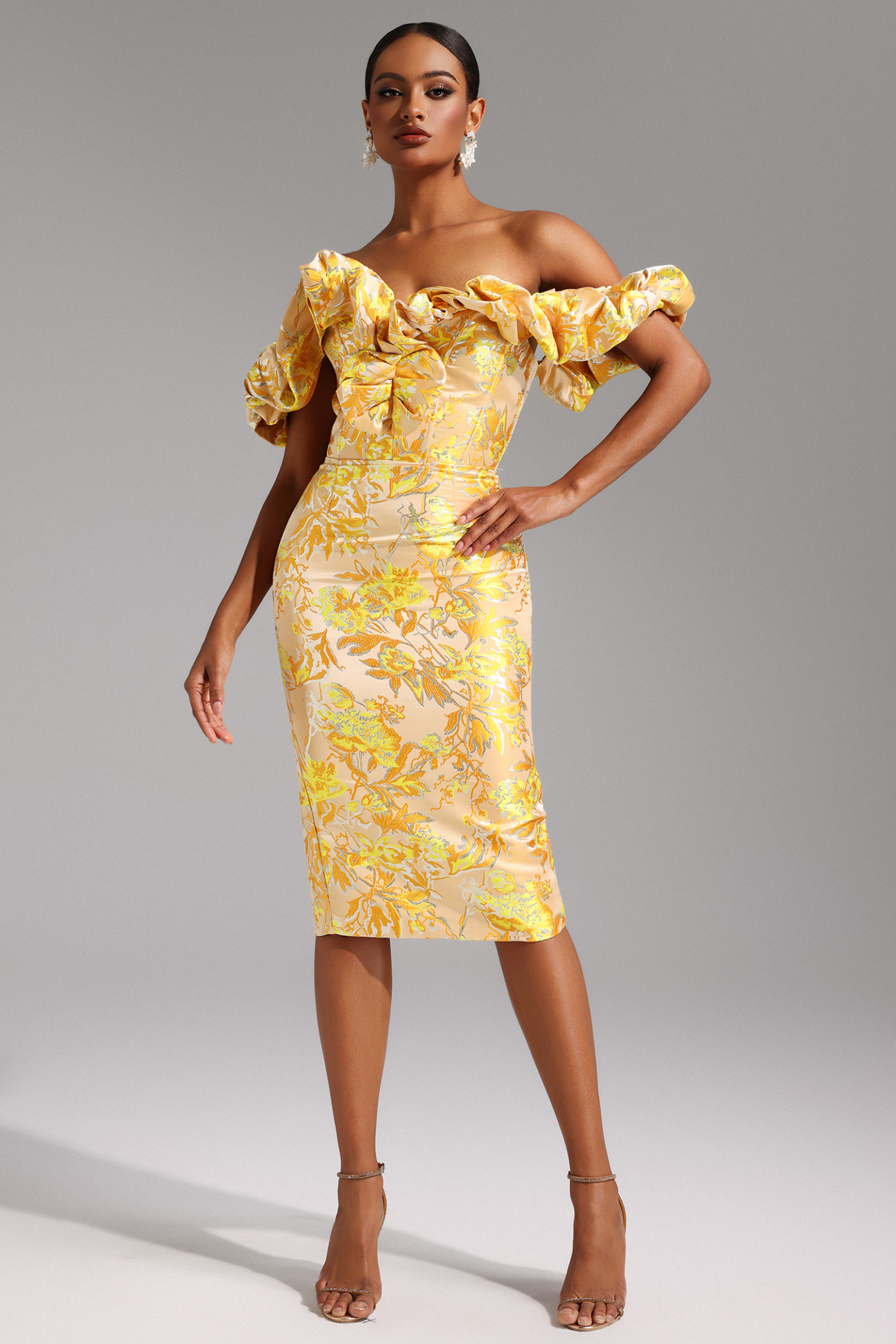 Merrit Off Shoulder Jacquard Midi Dress