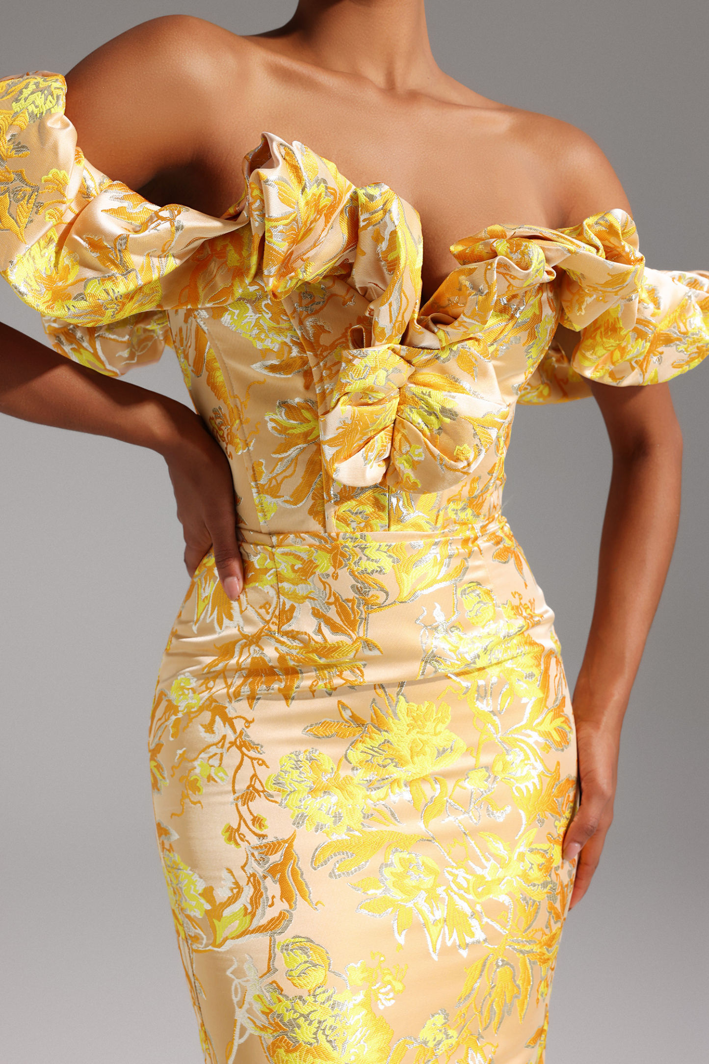 Merrit Off Shoulder Jacquard Midi Dress