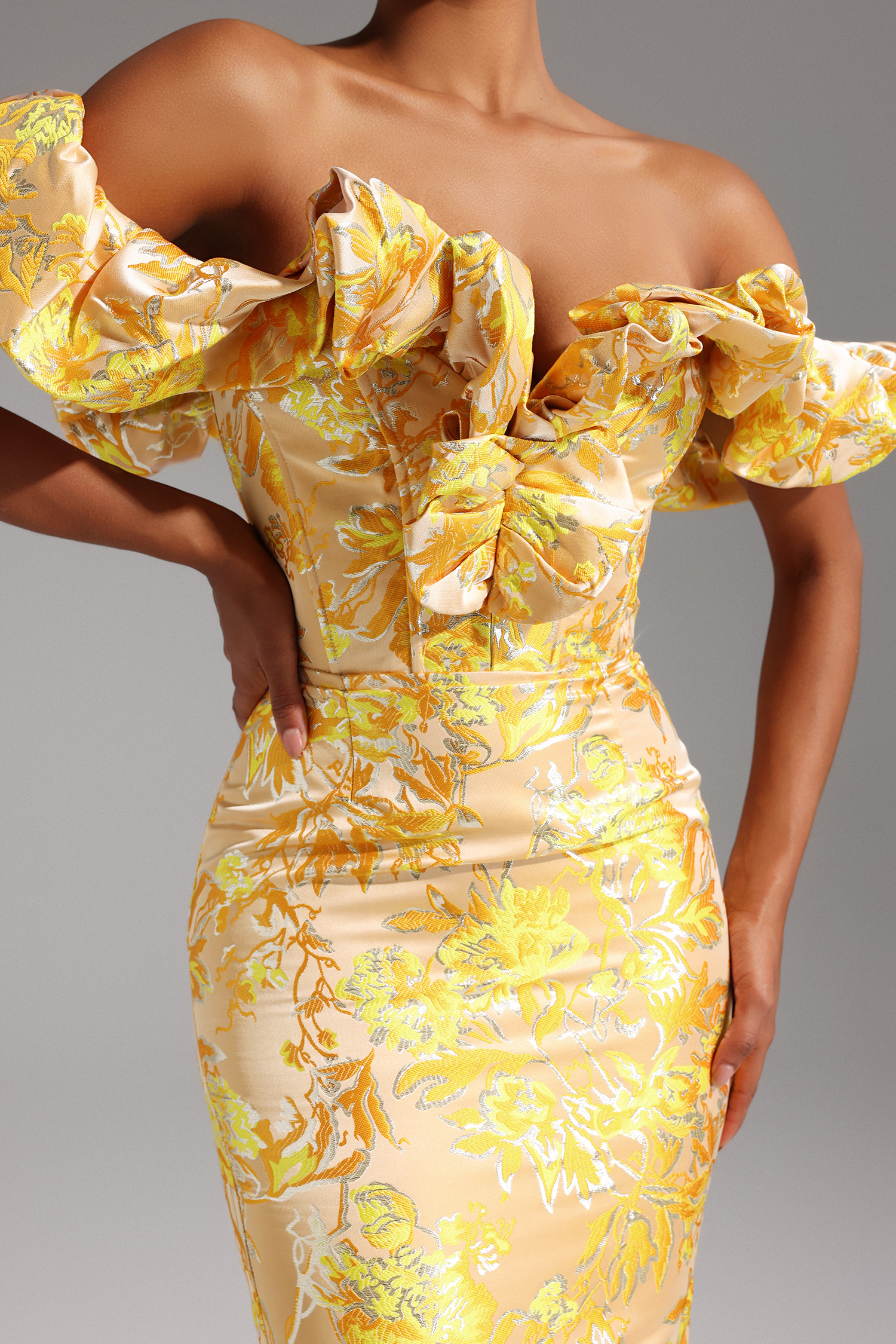 Merrit Off Shoulder Jacquard Midi Dress