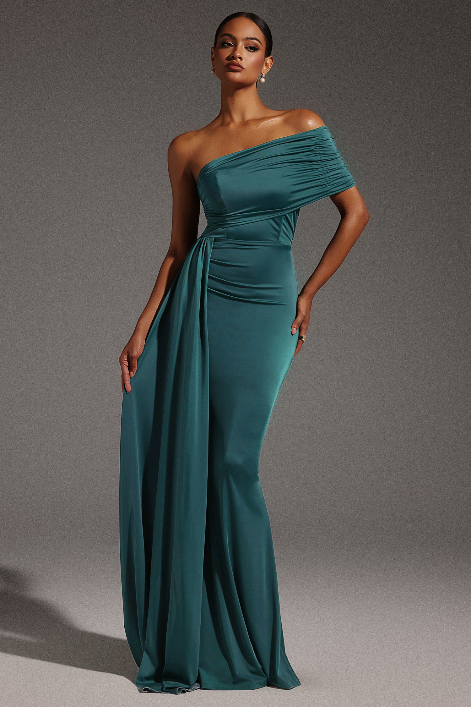 Ethel Sleeveless One Shoulder Fold Maxi Dress