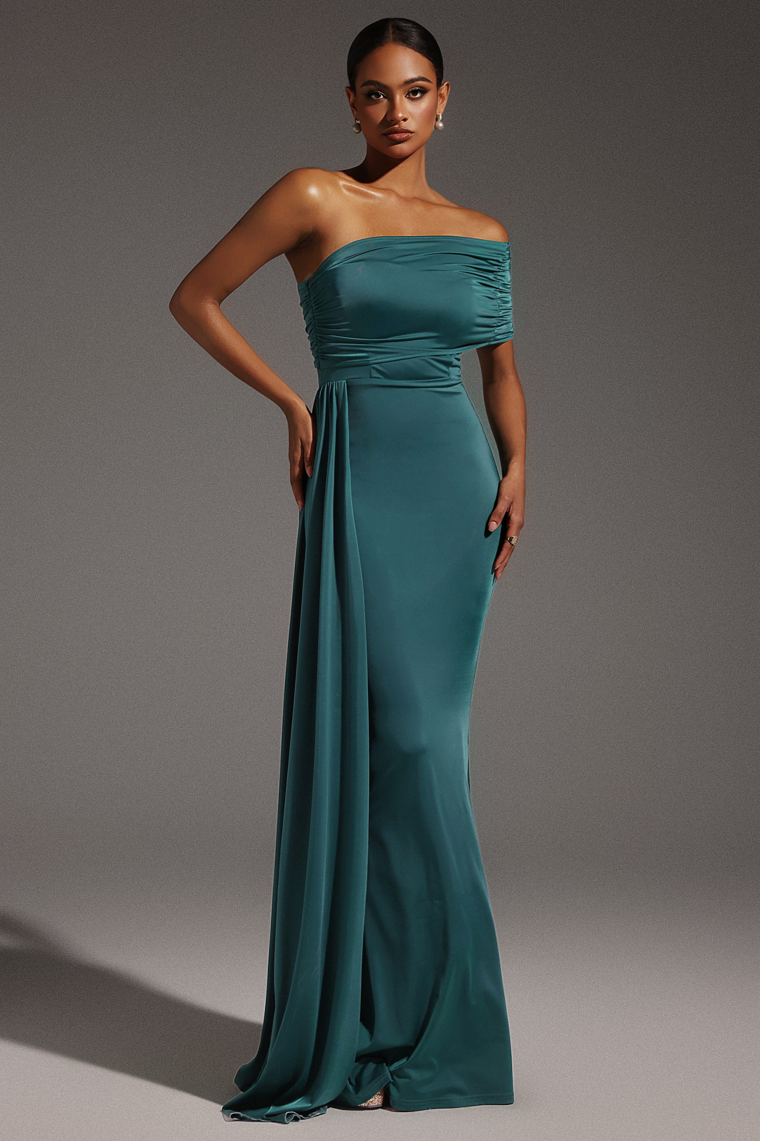 Ethel Sleeveless One Shoulder Fold Maxi Dress
