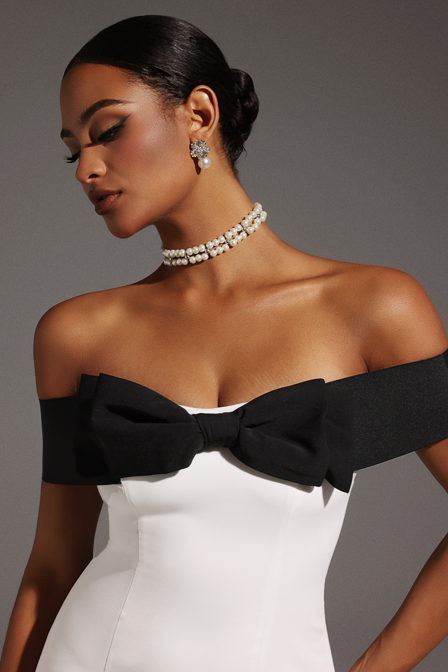 Devere Straight Shoulder Bow Mini Dress