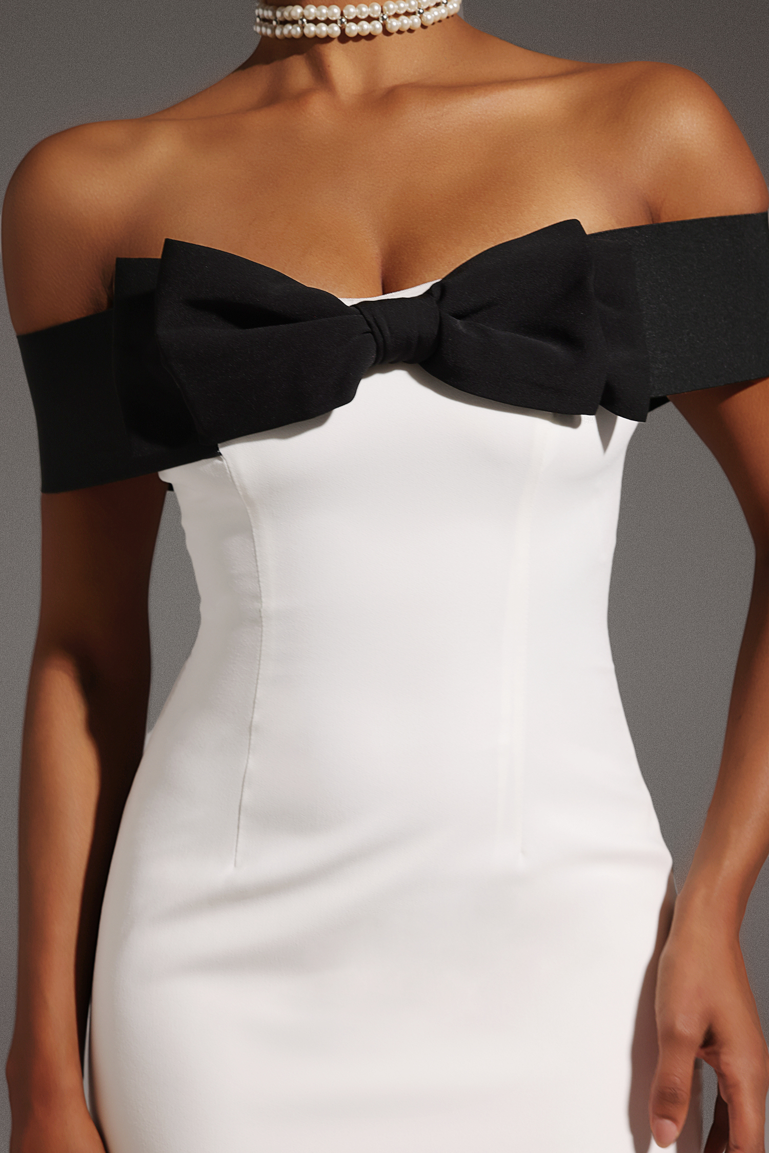 Devere Straight Shoulder Bow Mini Dress